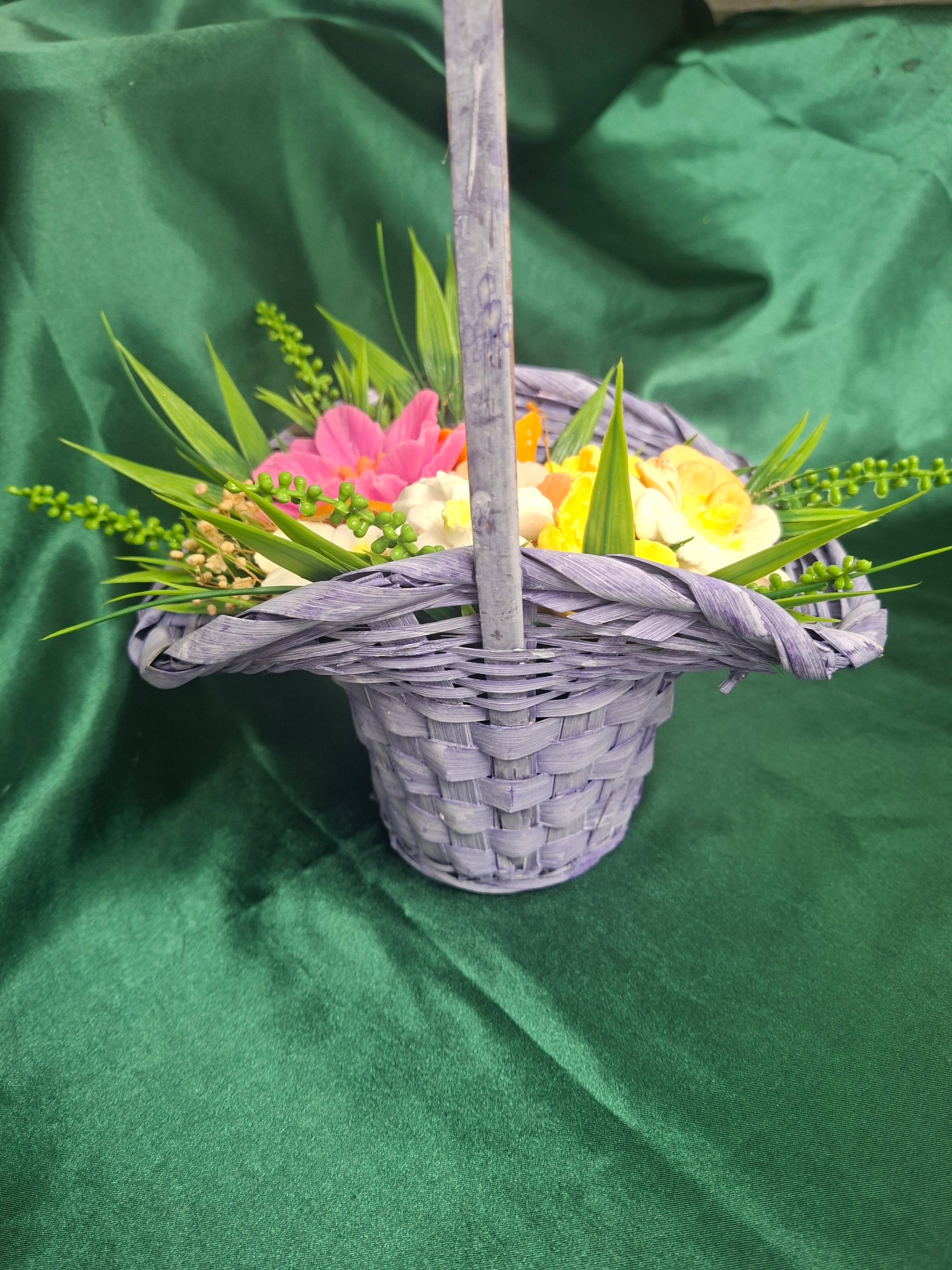 Woven Basket Artificial Flower Arrangement In Bright Colors