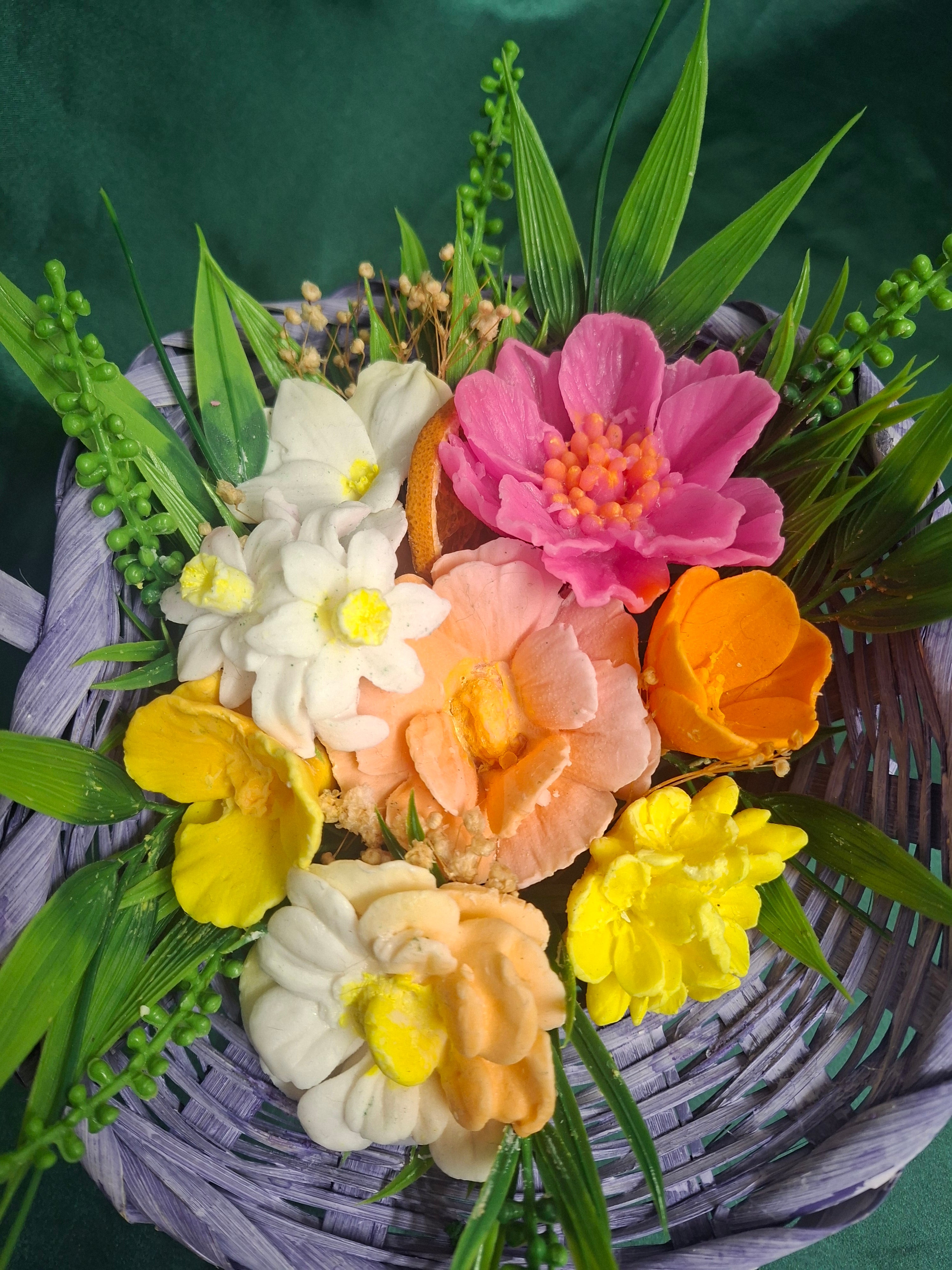 Woven Basket Artificial Flower Arrangement In Bright Colors