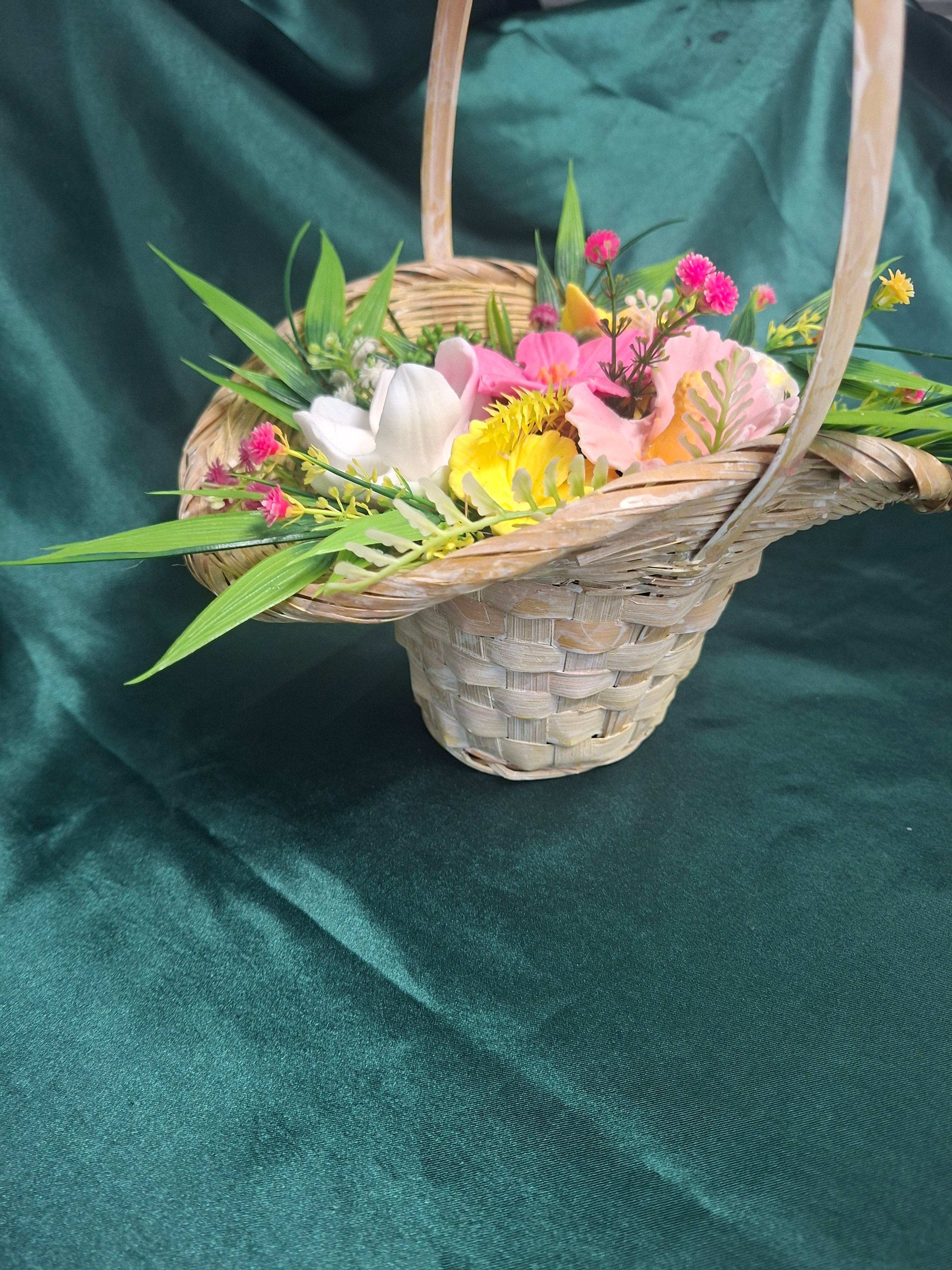 Woven Wood Basket Floral Artificial Arrangement for Home Decor