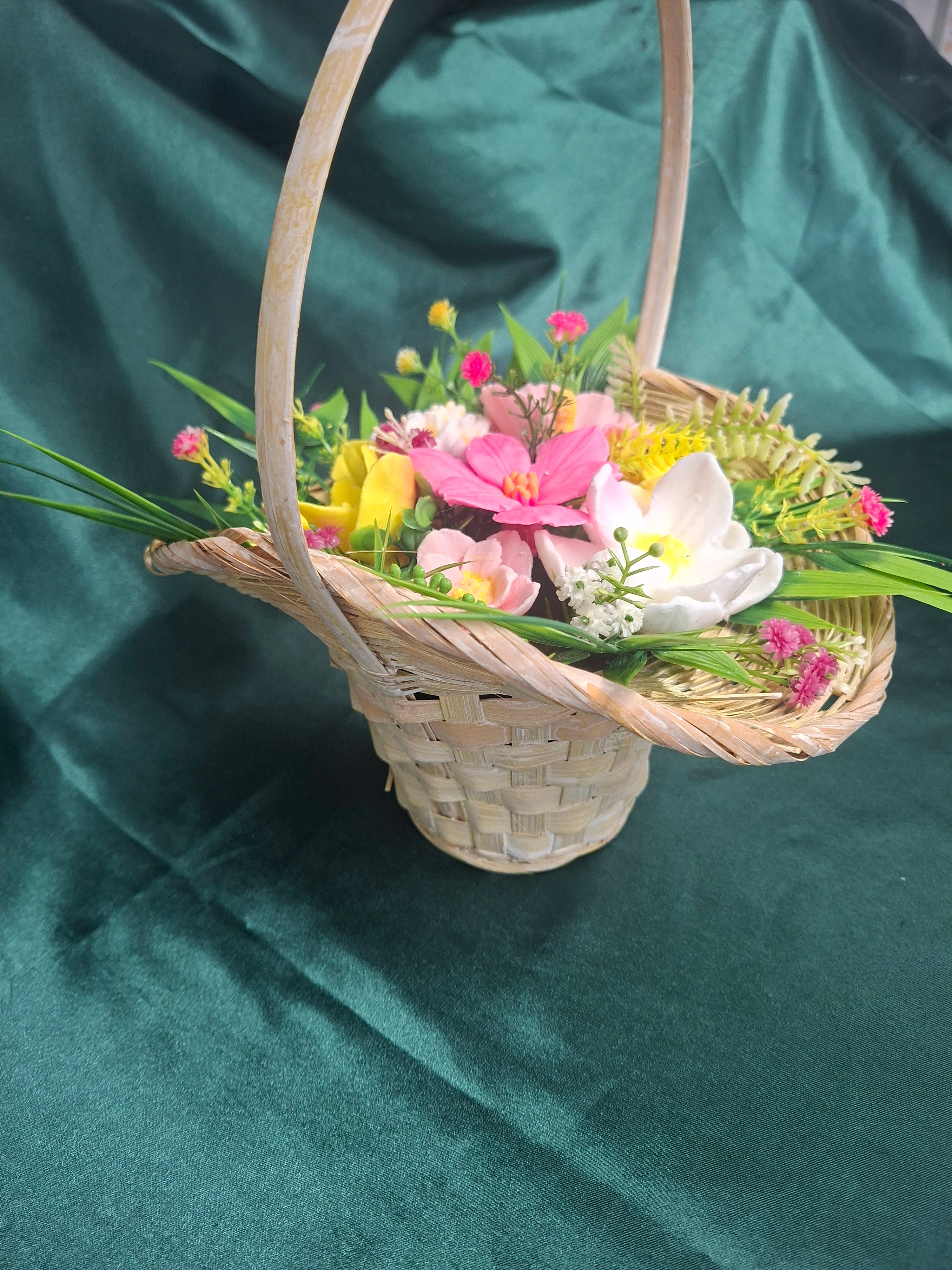 Woven Wood Basket Floral Artificial Arrangement for Home Decor