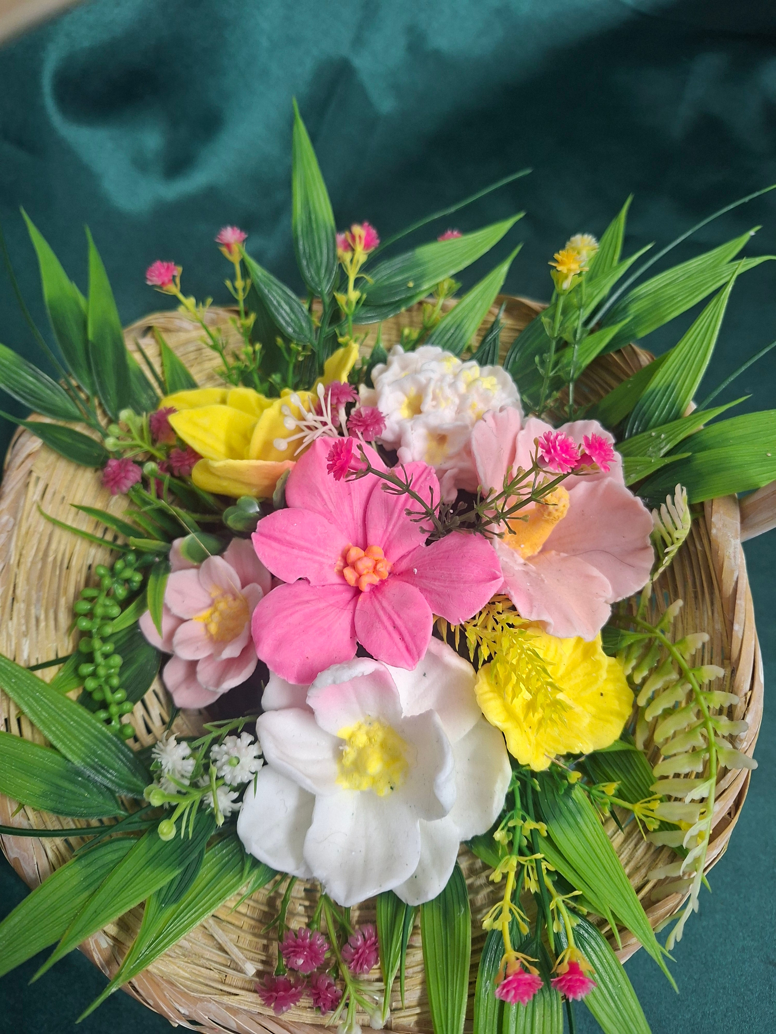 Woven Wood Basket Floral Artificial Arrangement for Home Decor