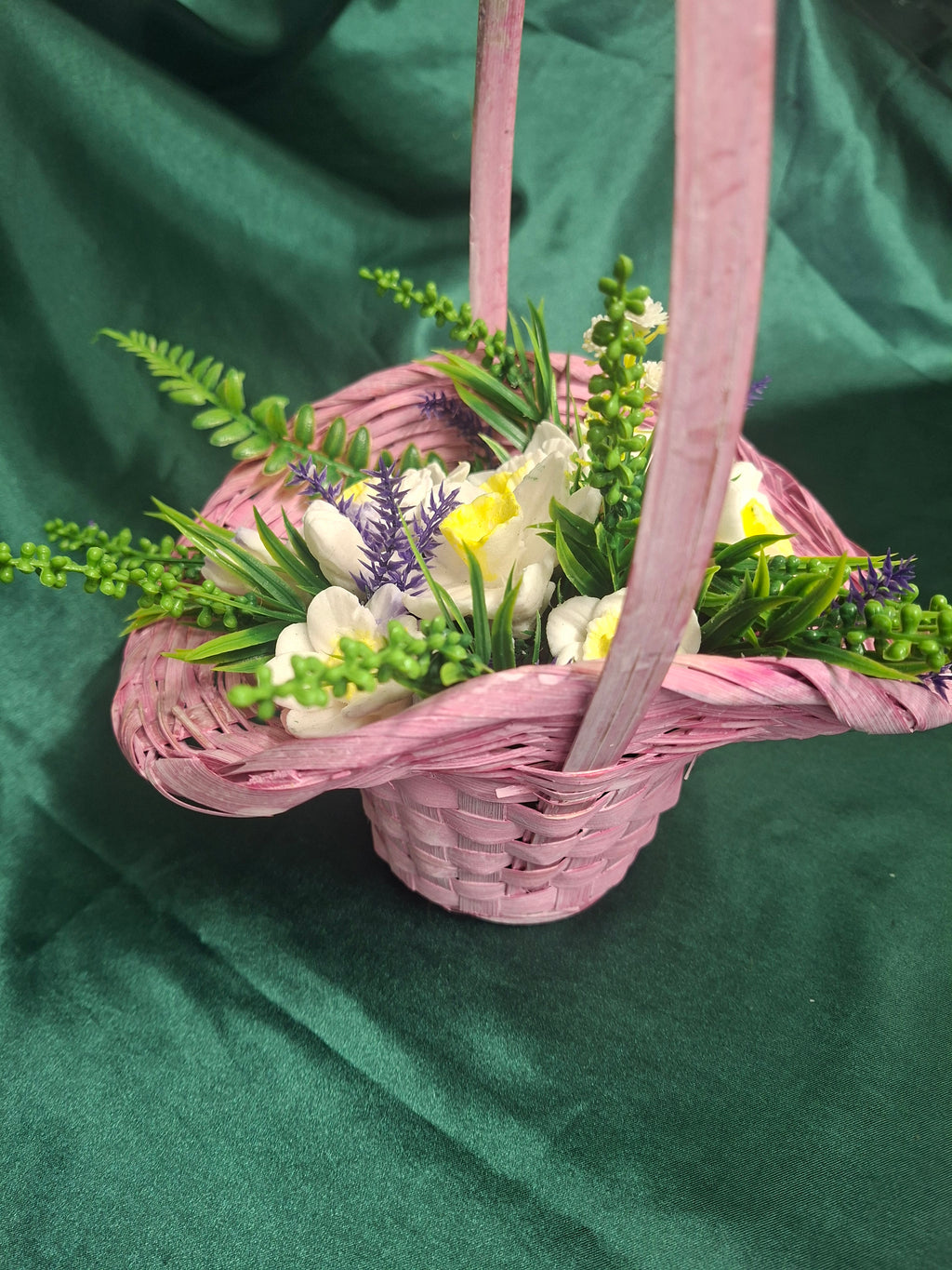 Pink Woven Basket With Artificial Flowers Home Decor Accent