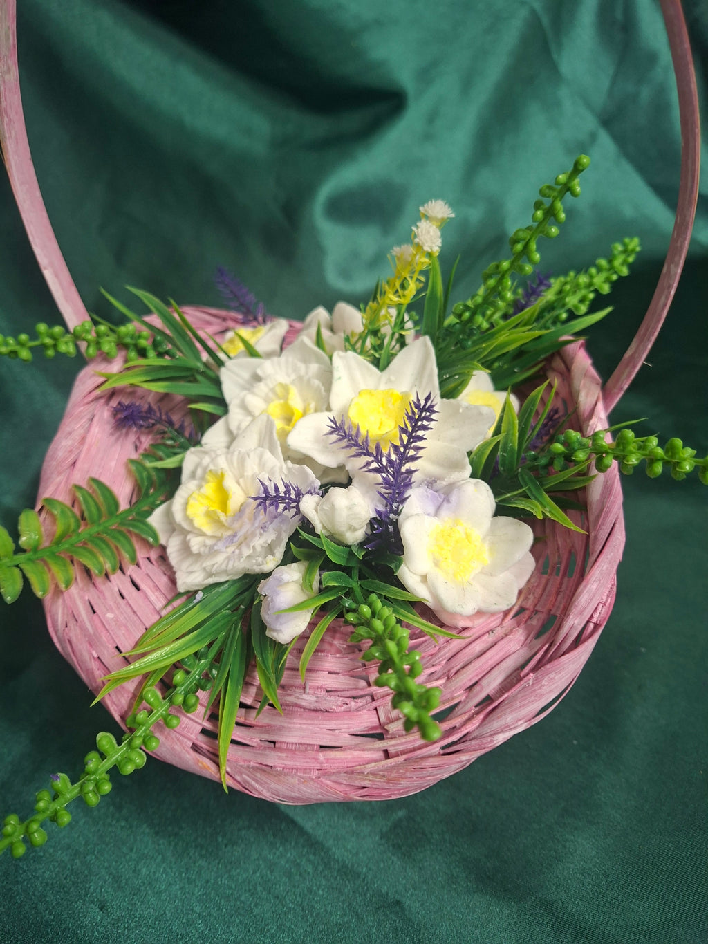 Pink Woven Basket With Artificial Flowers Home Decor Accent