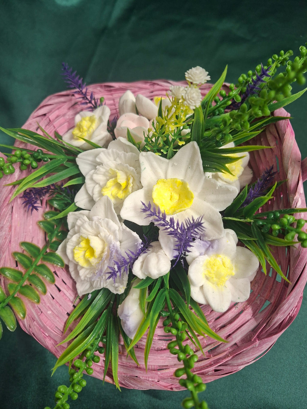 Pink Woven Basket With Artificial Flowers Home Decor Accent