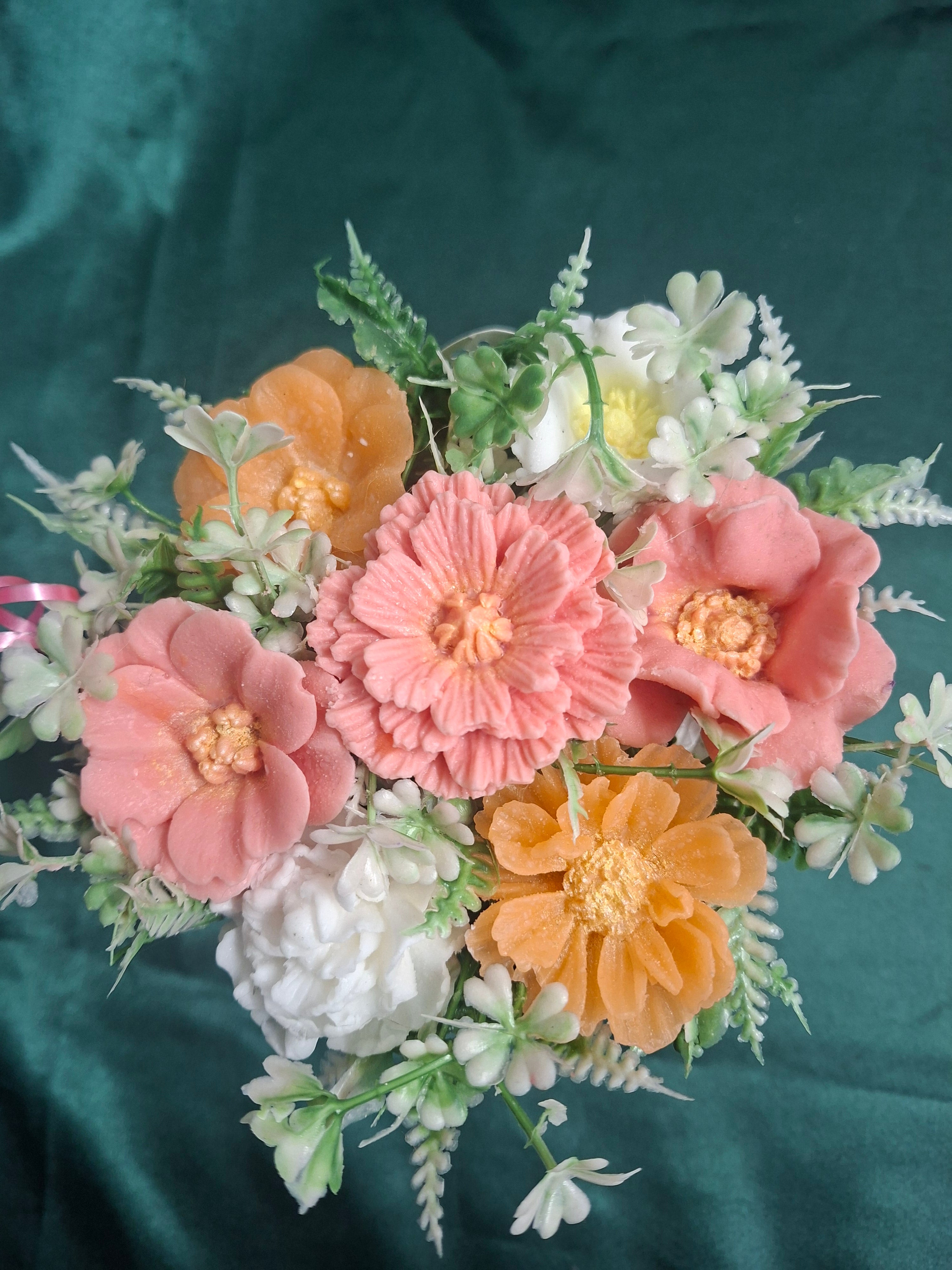 White Metal Flower Box With Artificial Flowers For Home Decor