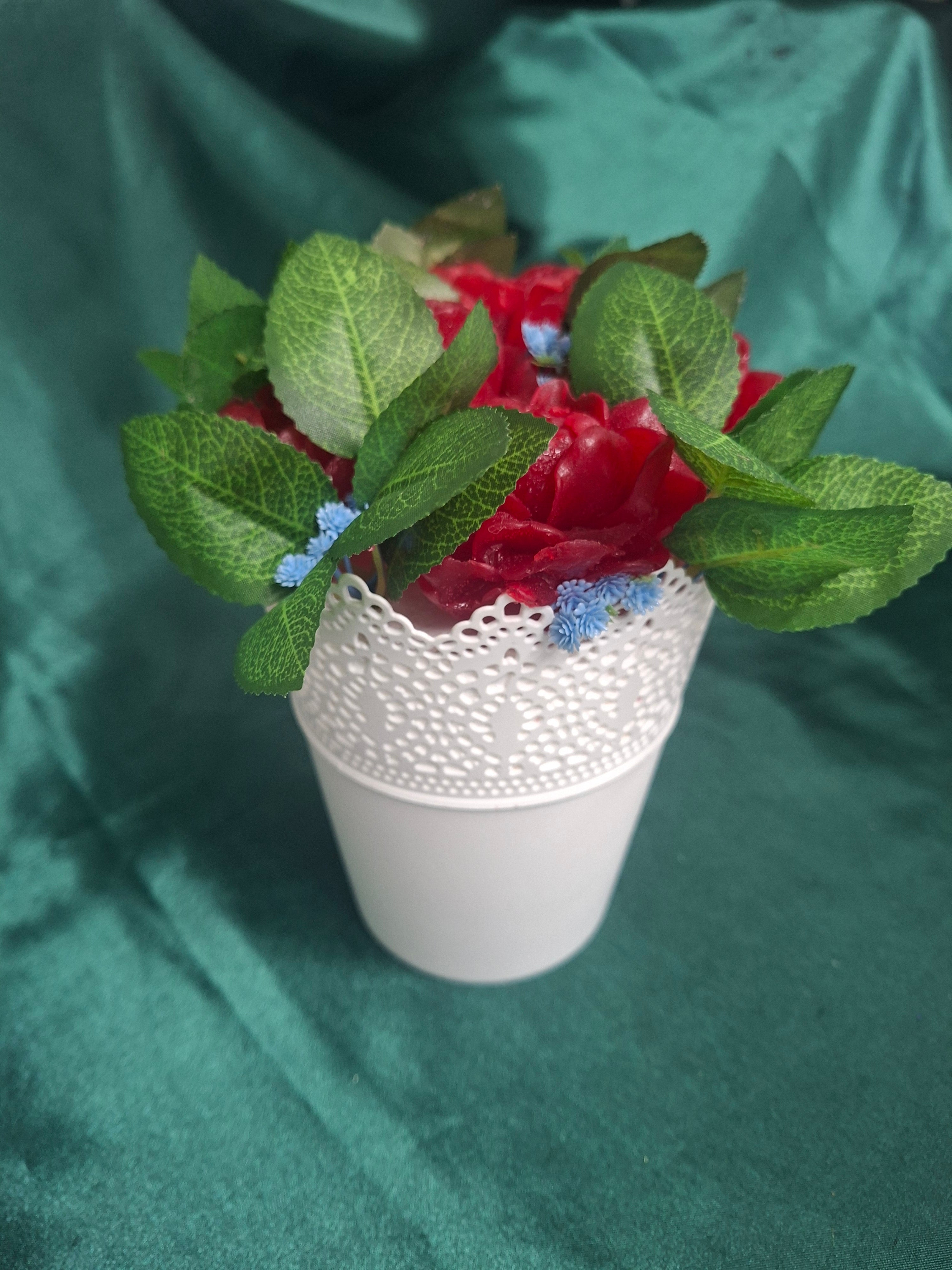 Artificial Flower Arrangement In White Lace Pot Decor