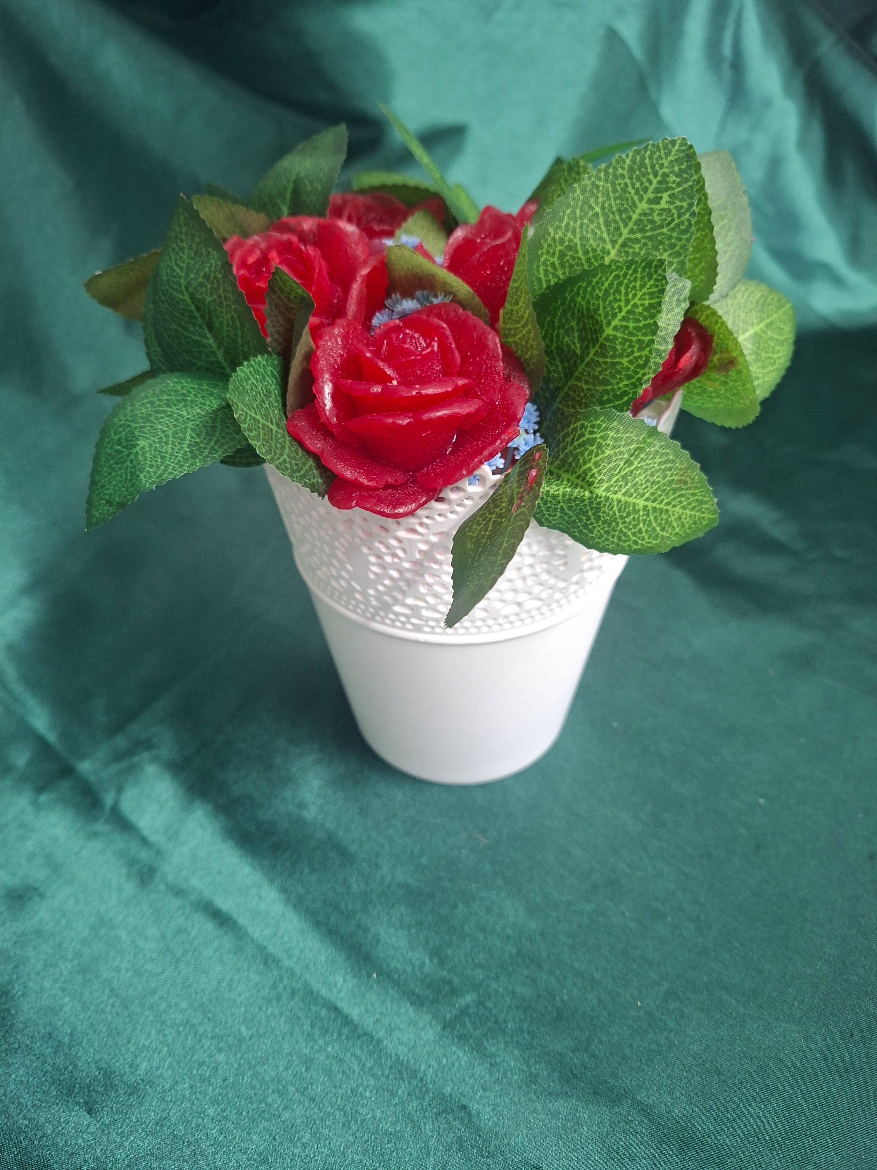 Artificial Flower Arrangement In White Lace Pot Decor