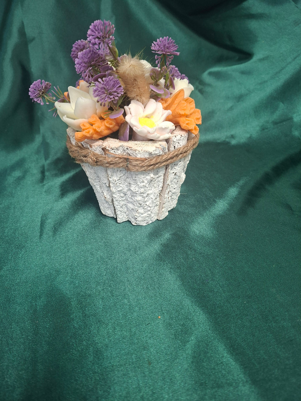 Woven Rustic Basket Planter With Artificial Floral Arrangement