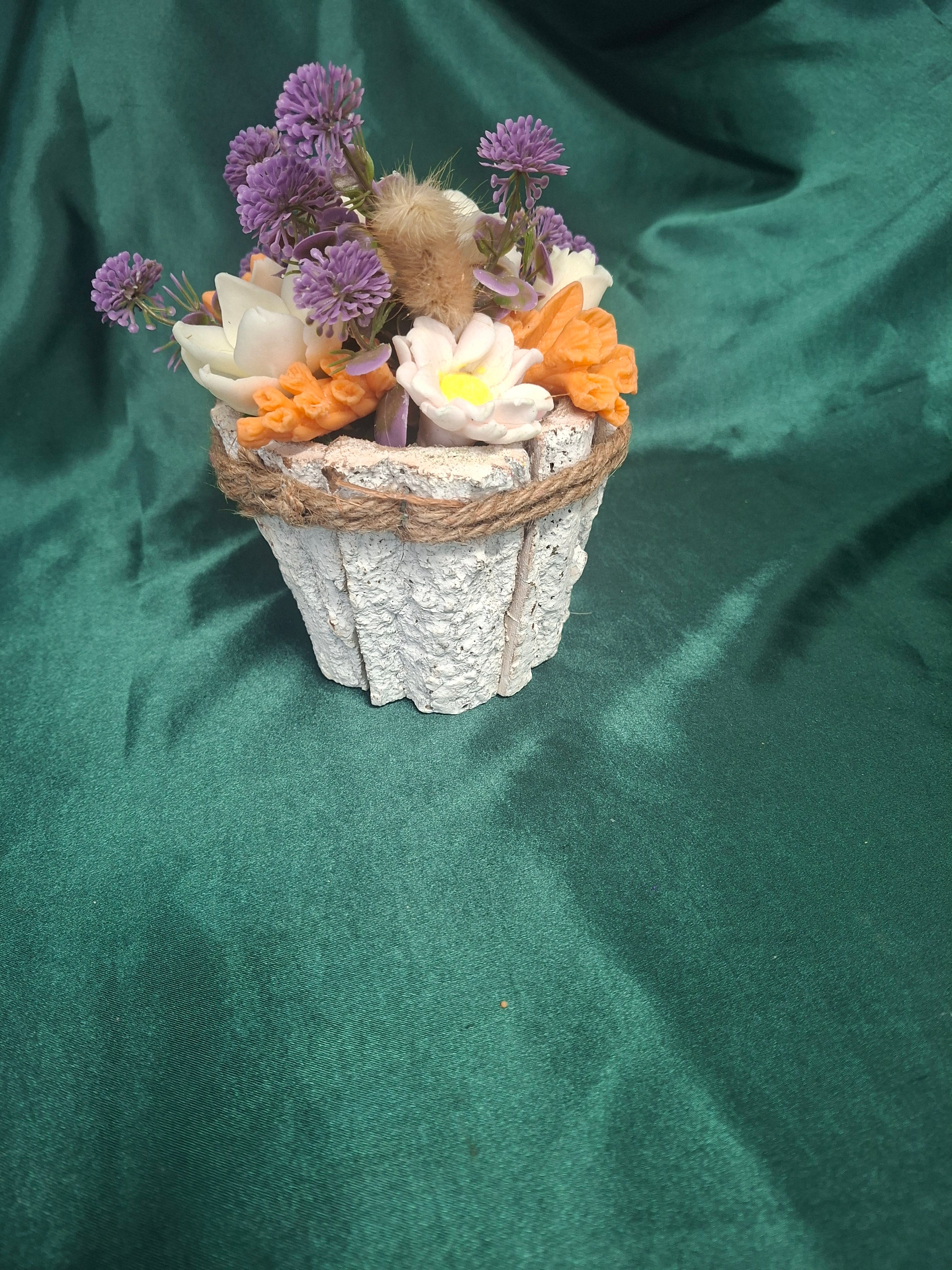 Woven Rustic Basket Planter With Artificial Floral Arrangement