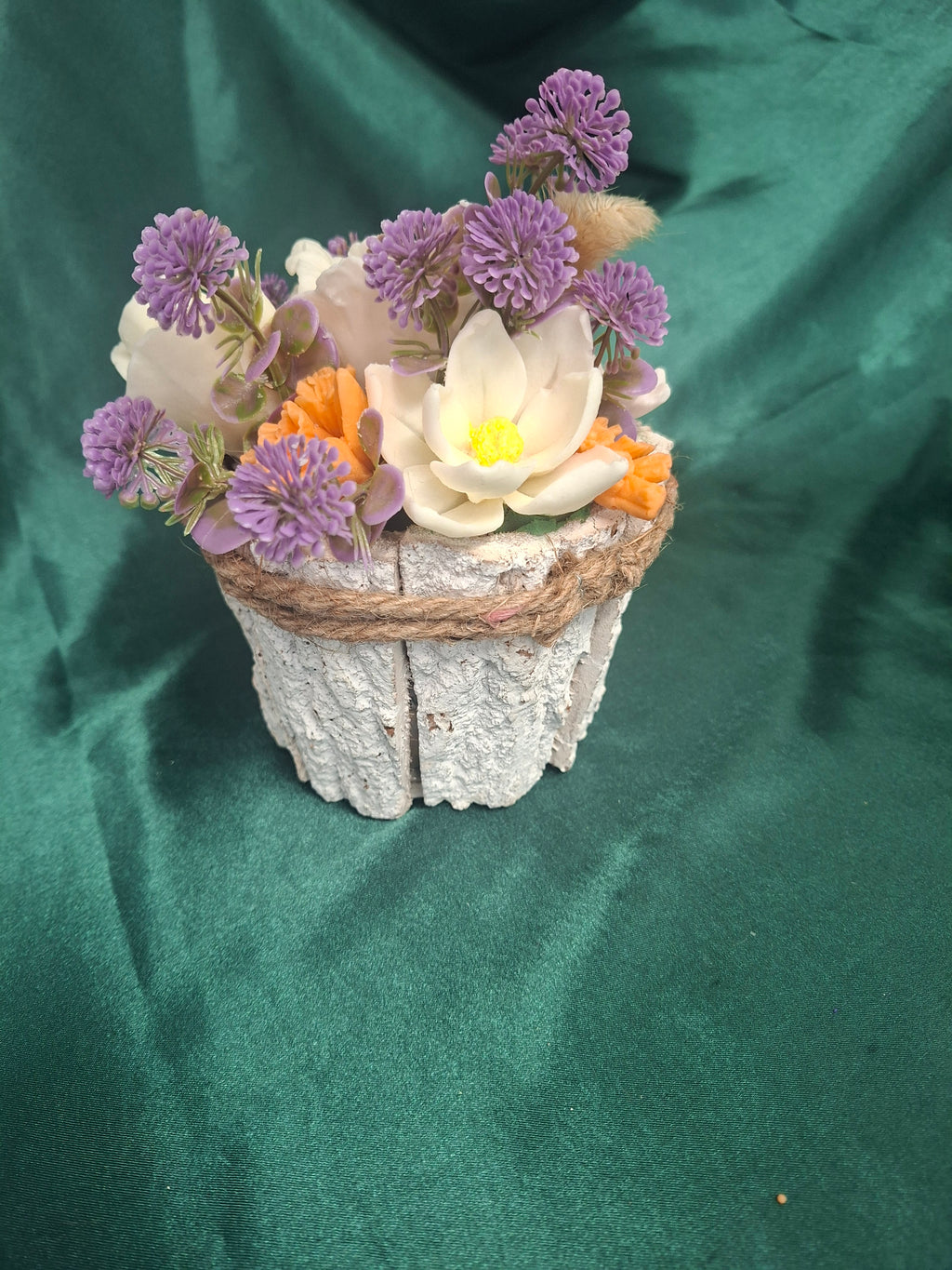 Woven Rustic Basket Planter With Artificial Floral Arrangement