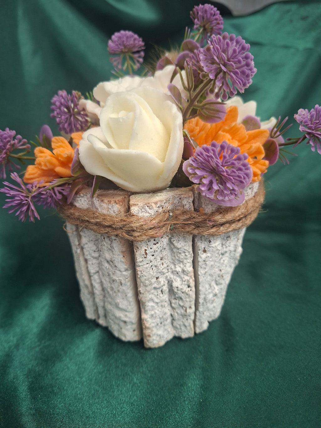 Woven Rustic Basket Planter With Artificial Floral Arrangement