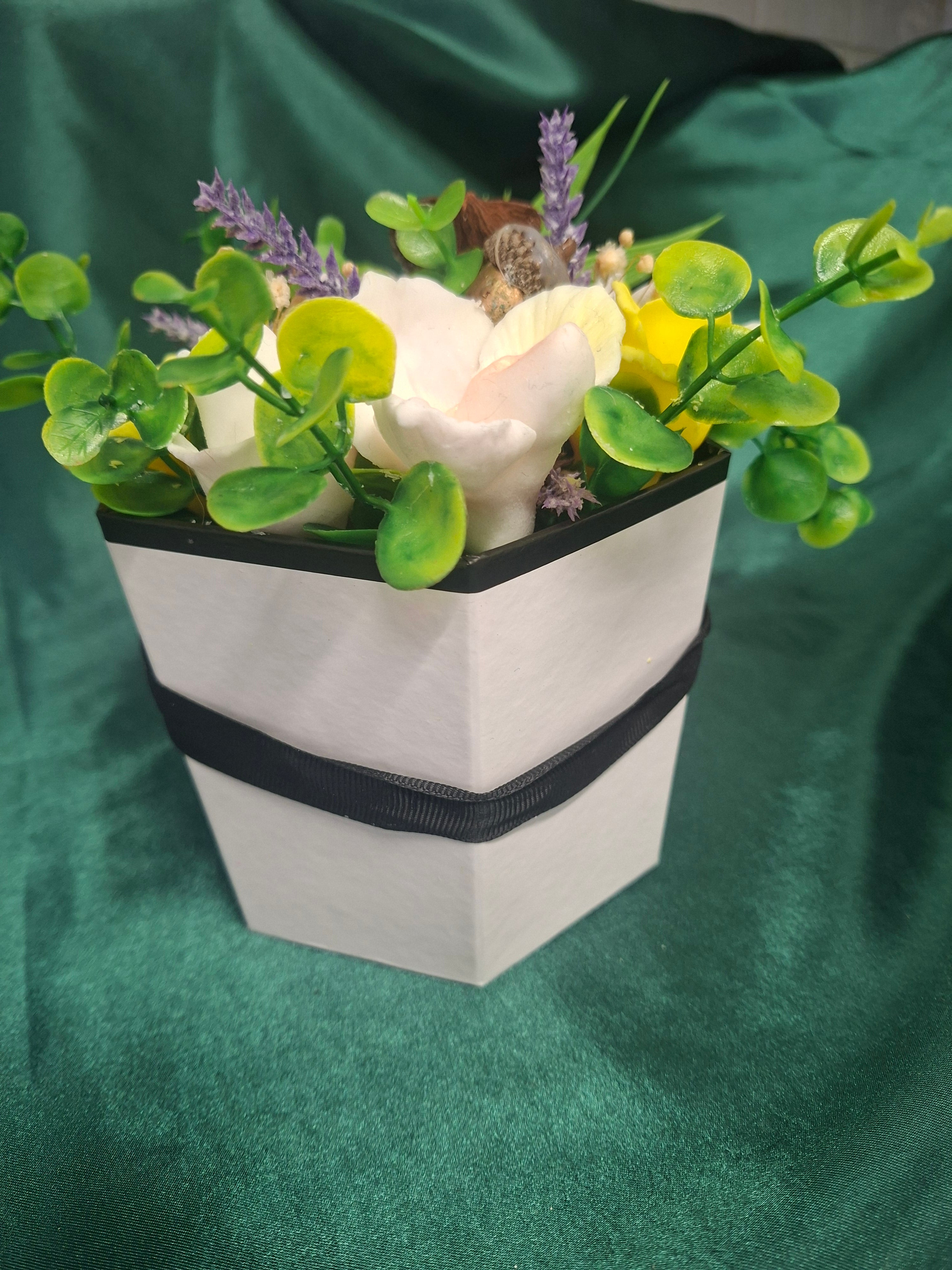 Artificial Flower Bouquet With Pink Yellow White Blooms And Greenery