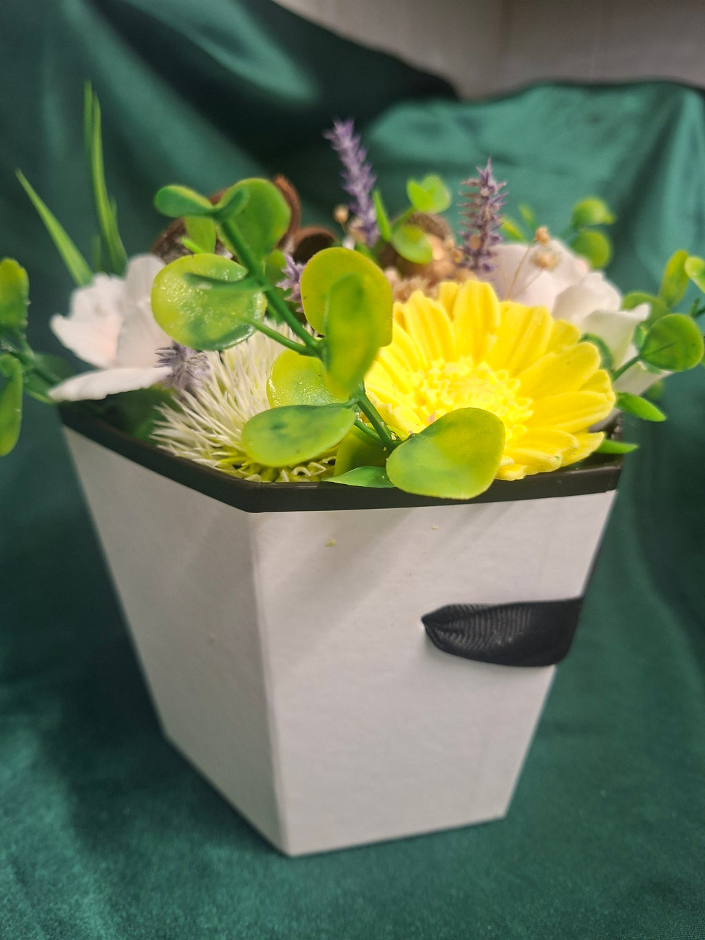 Artificial Flower Bouquet With Pink Yellow White Blooms And Greenery