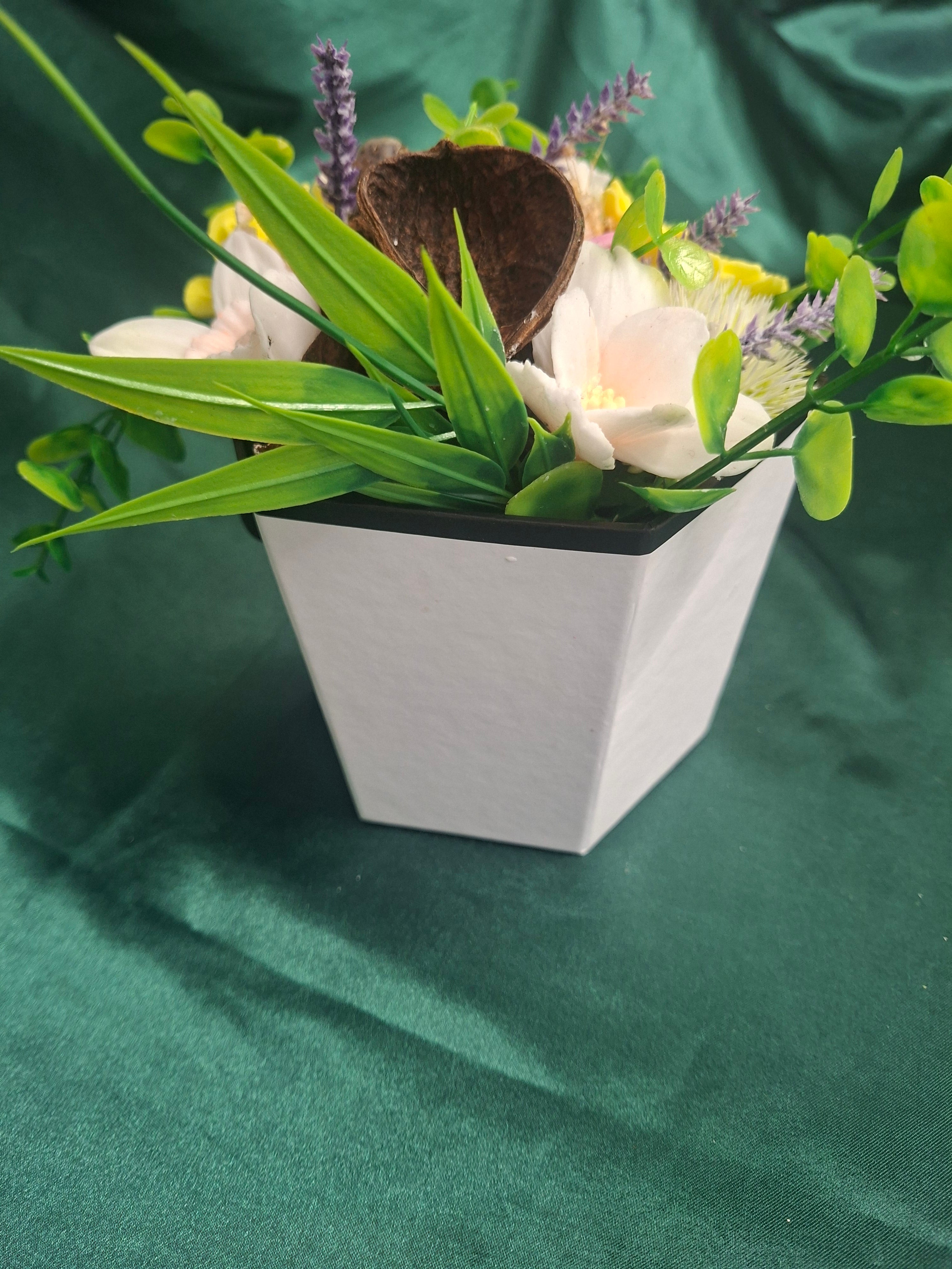 Artificial Flower Bouquet With Pink Yellow White Blooms And Greenery