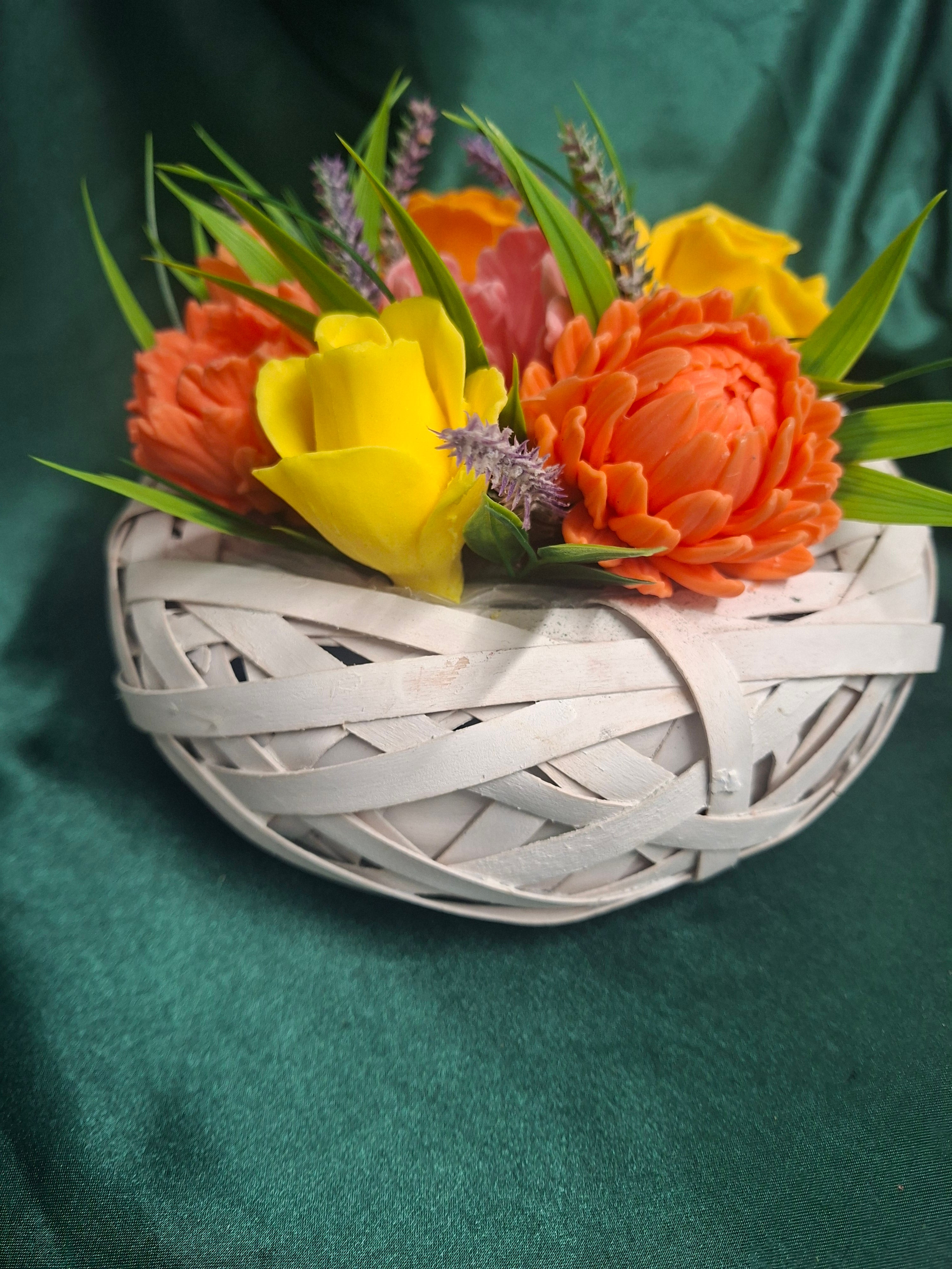Woven Basket Floral Arrangement With Vibrant Artificial Flowers