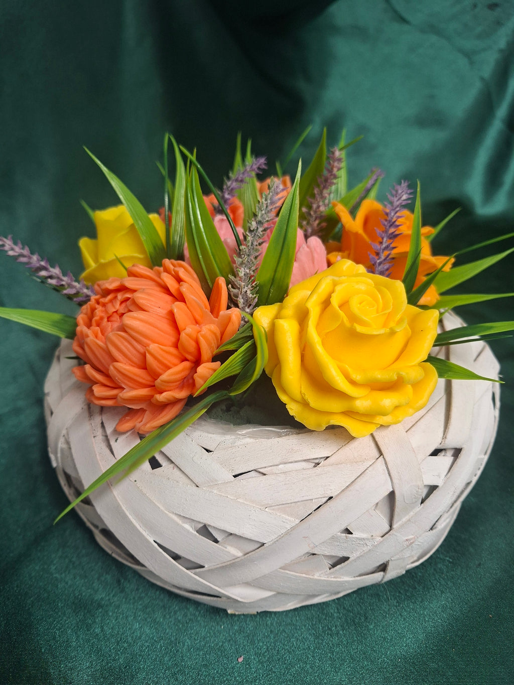 Woven Basket Floral Arrangement With Vibrant Artificial Flowers