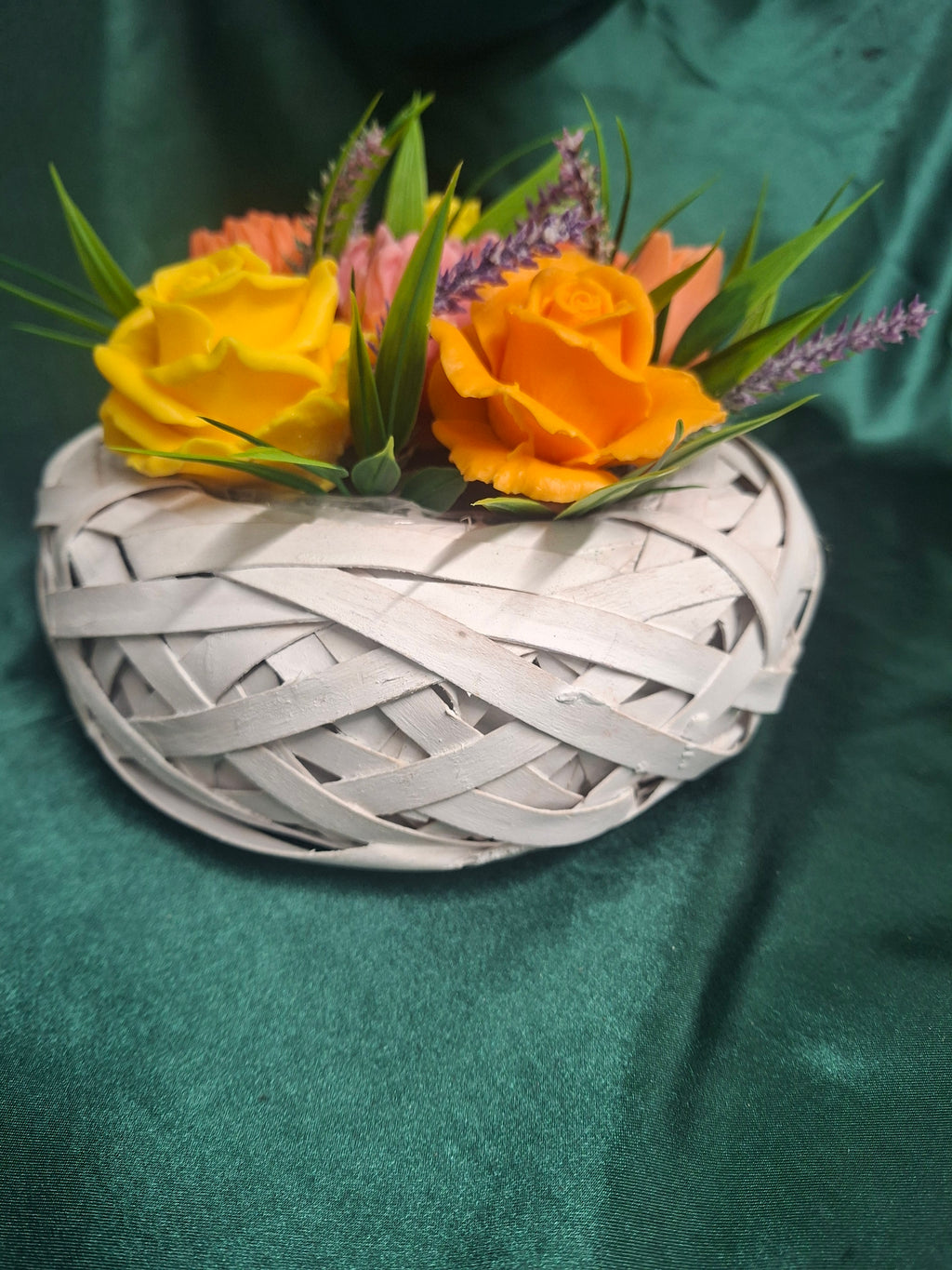 Woven Basket Floral Arrangement With Vibrant Artificial Flowers