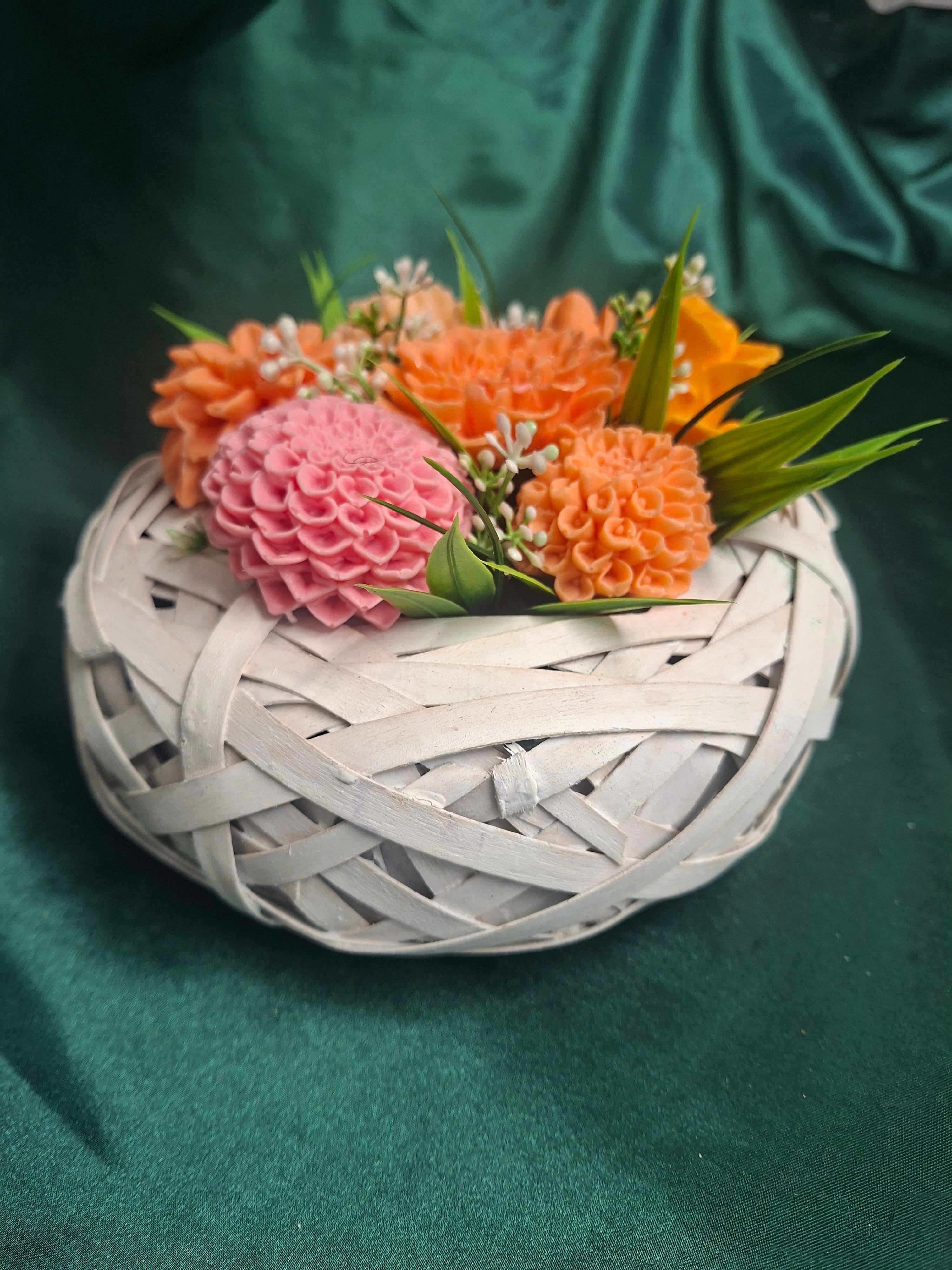 Woven Basket Floral Arrangement With Artificial Pink And Orange Flowers