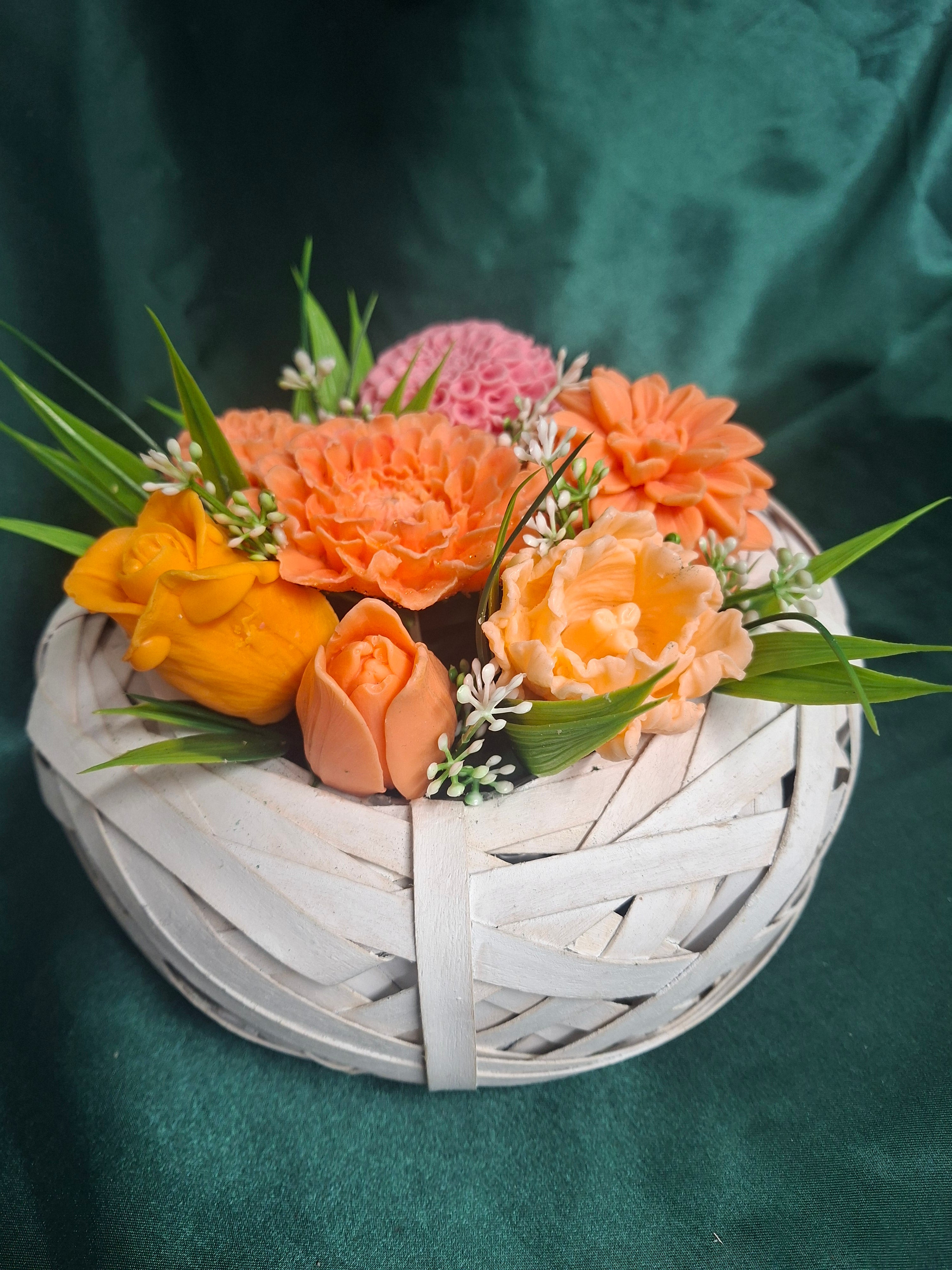 Woven Basket Floral Arrangement With Artificial Pink And Orange Flowers