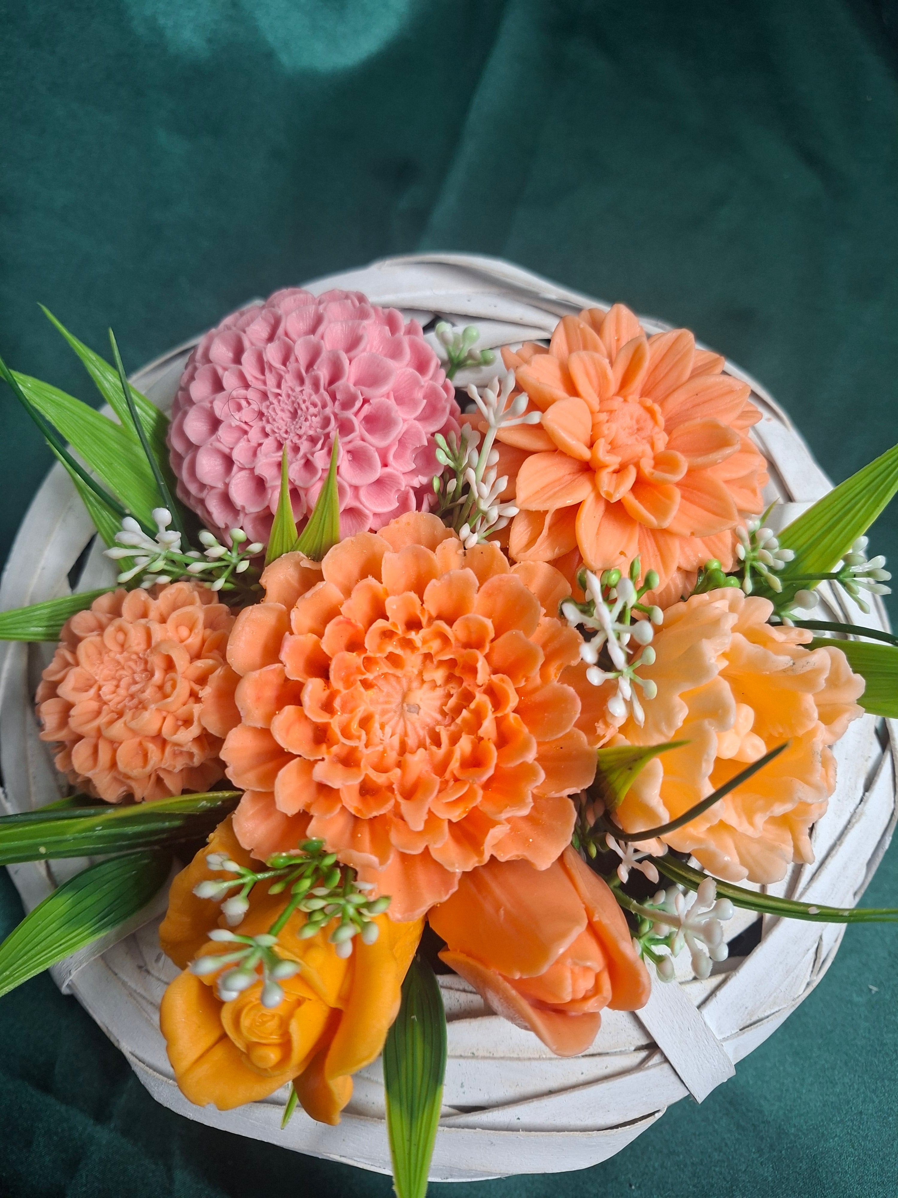 Woven Basket Floral Arrangement With Artificial Pink And Orange Flowers