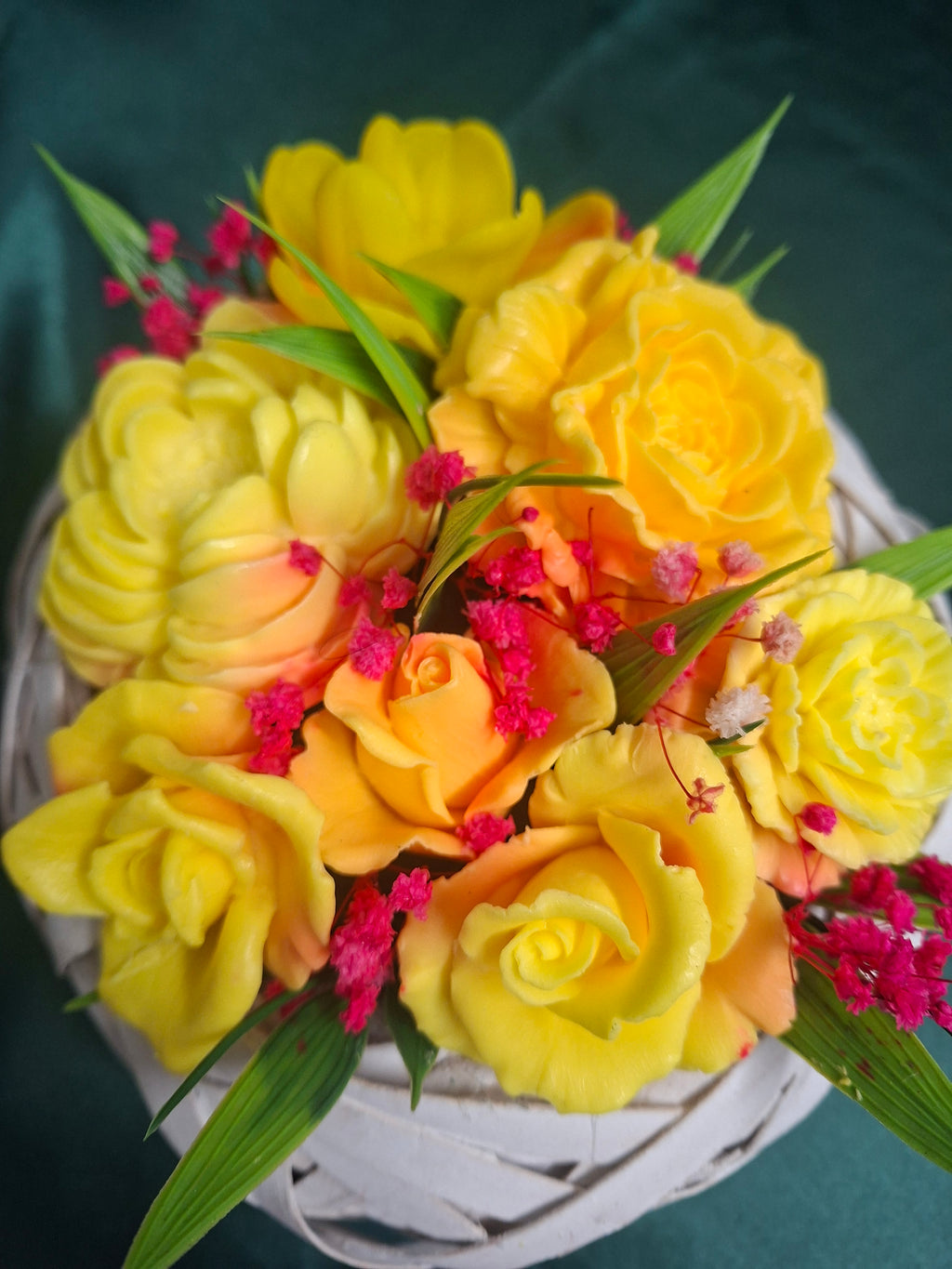 Yellow Artificial Flower Arrangement in a Woven Basket
