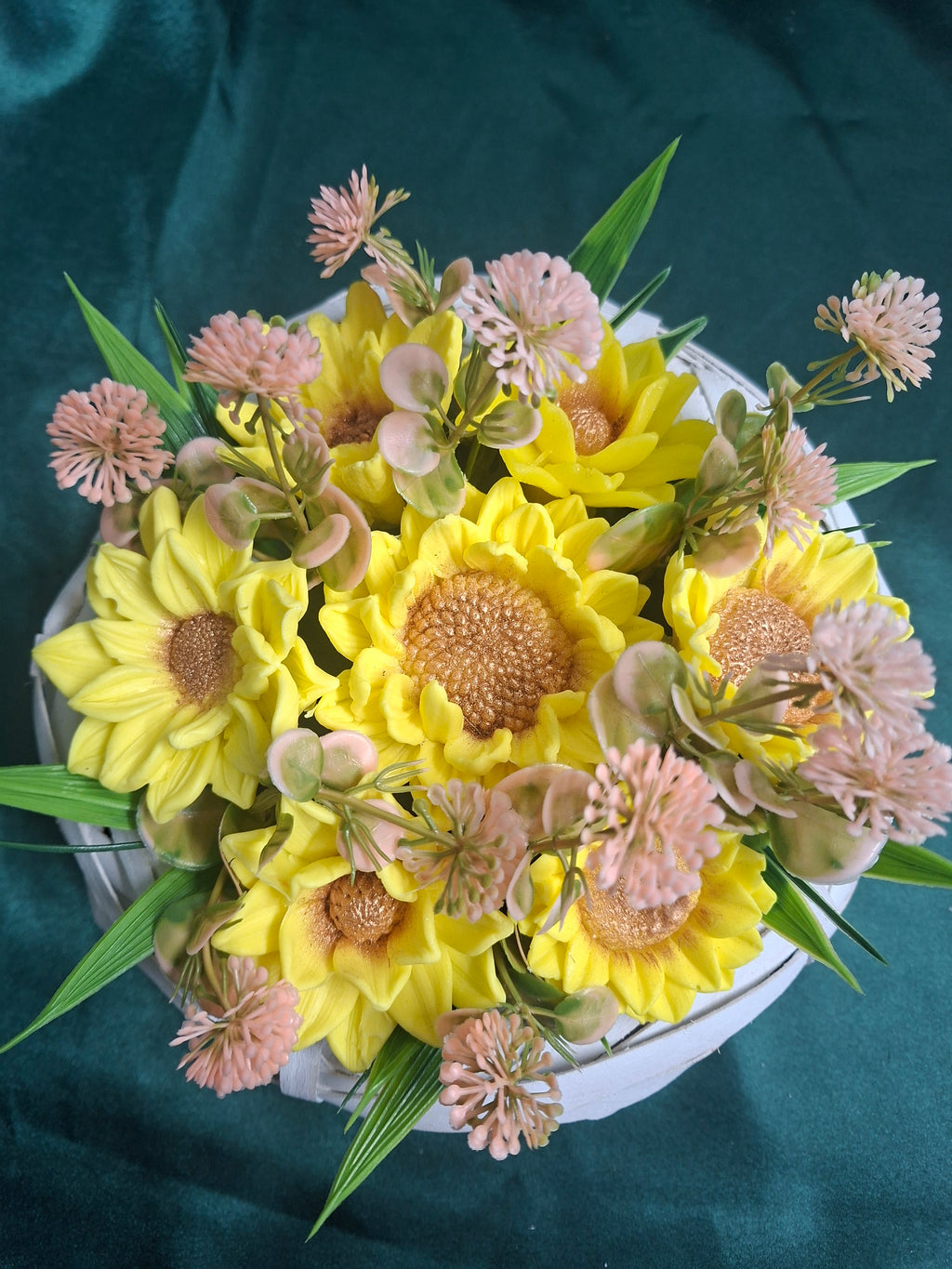 Yellow Sunflower Artificial Flower Basket Arrangement in a Woven Basket