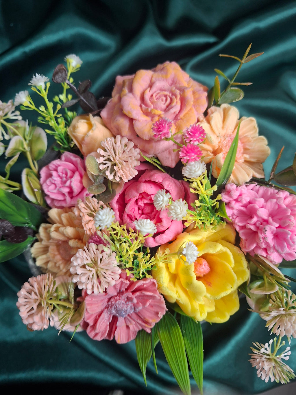 Gray Hat Box Floral Arrangement Gift Box With Pink And Yellow Blooms