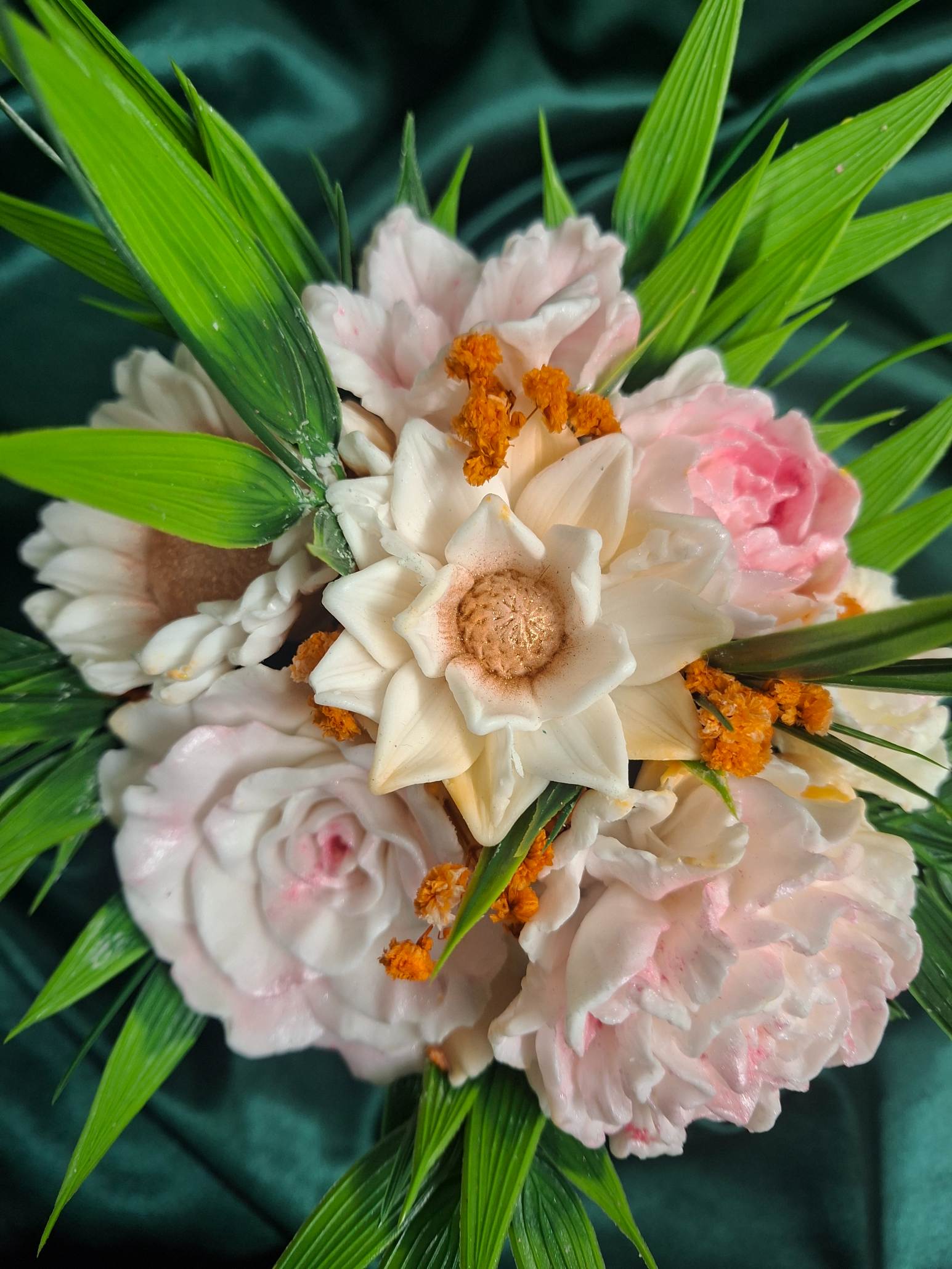 Artificial Flower Bouquet In Pink Box Gift Container With Roses And Daisies