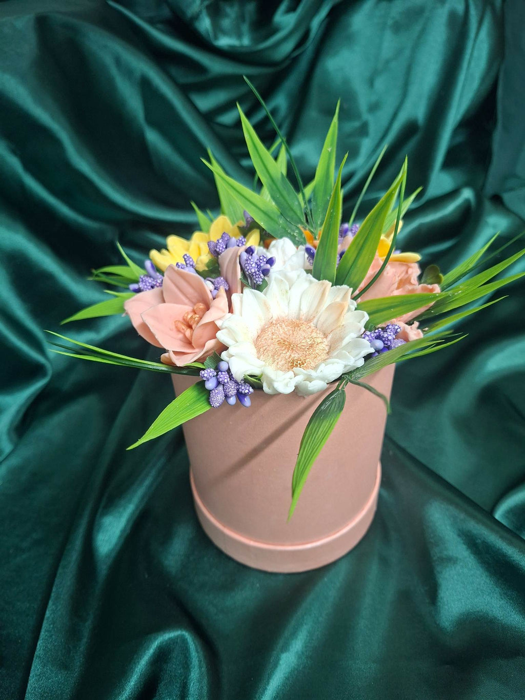 Pink Cylindrical Flower Box Arrangement With Fresh Cut Blooms