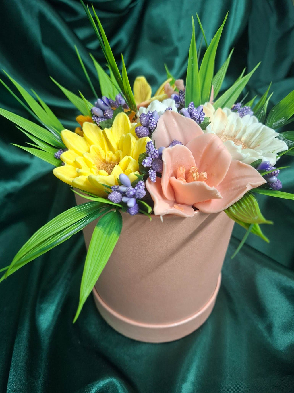Pink Cylindrical Flower Box Arrangement With Fresh Cut Blooms