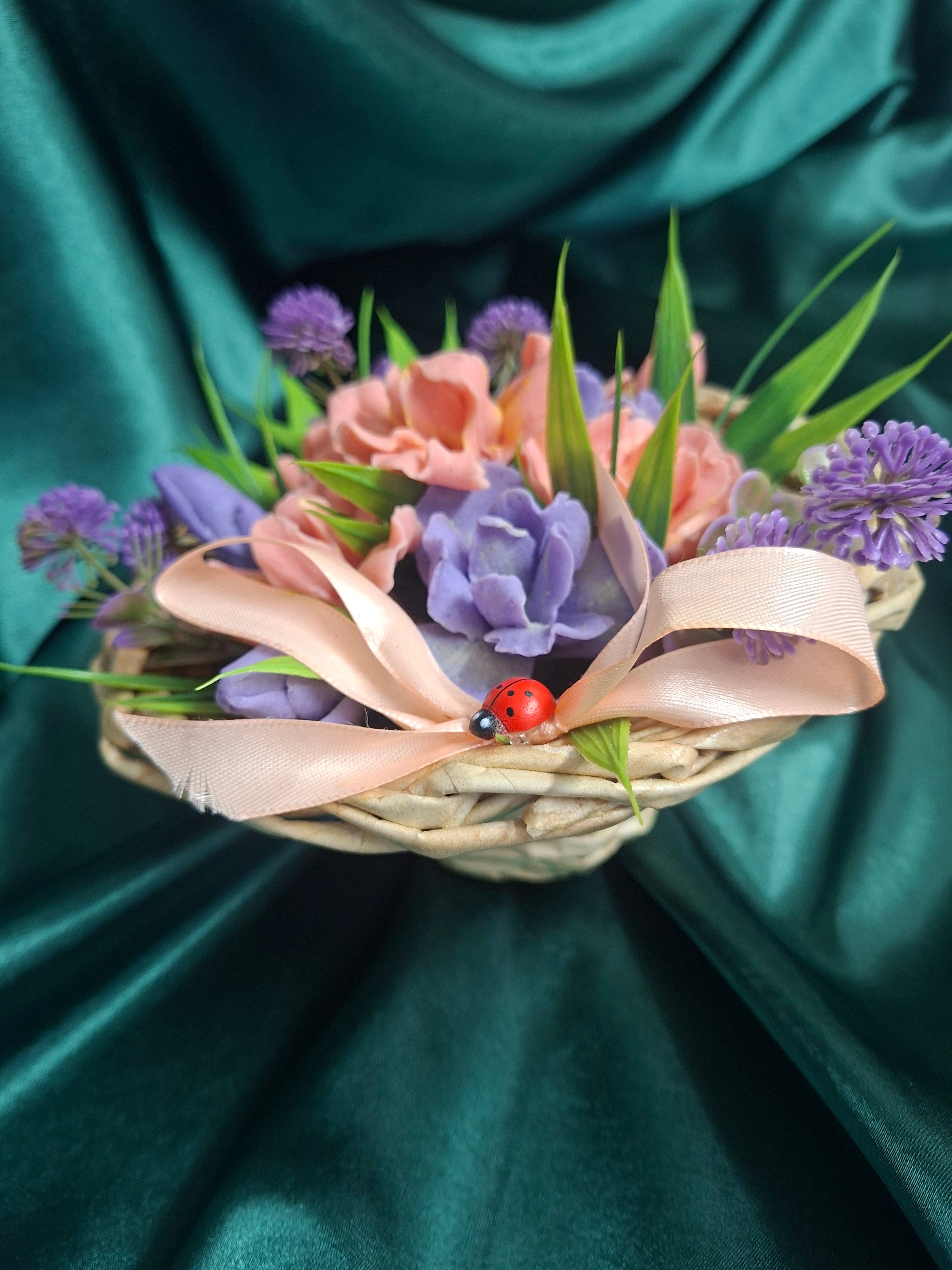 Woven Basket Flower Arrangement Artificial Flowers Home Decor