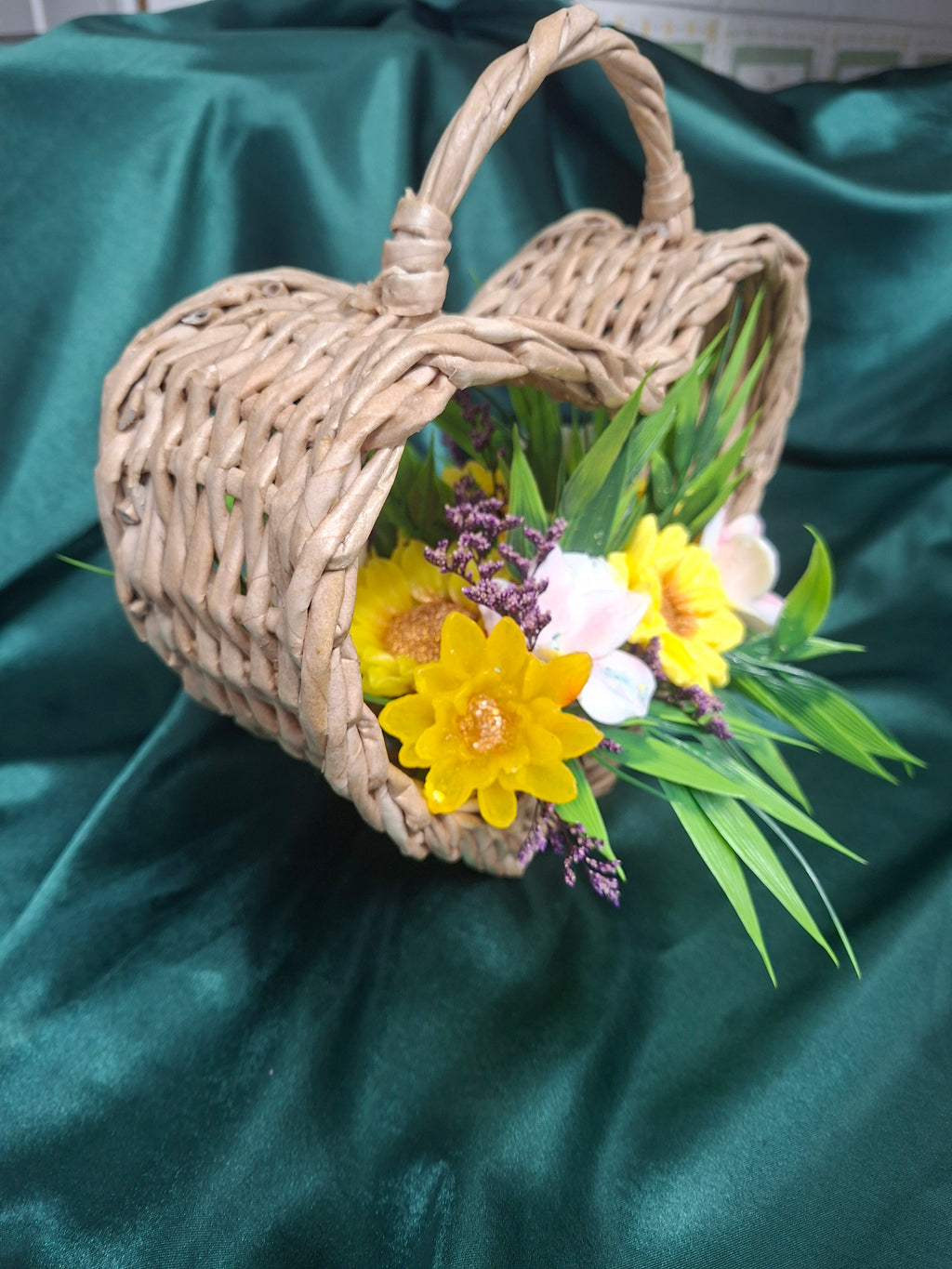 Artificial Flower Arrangement In Woven Basket Home Decor