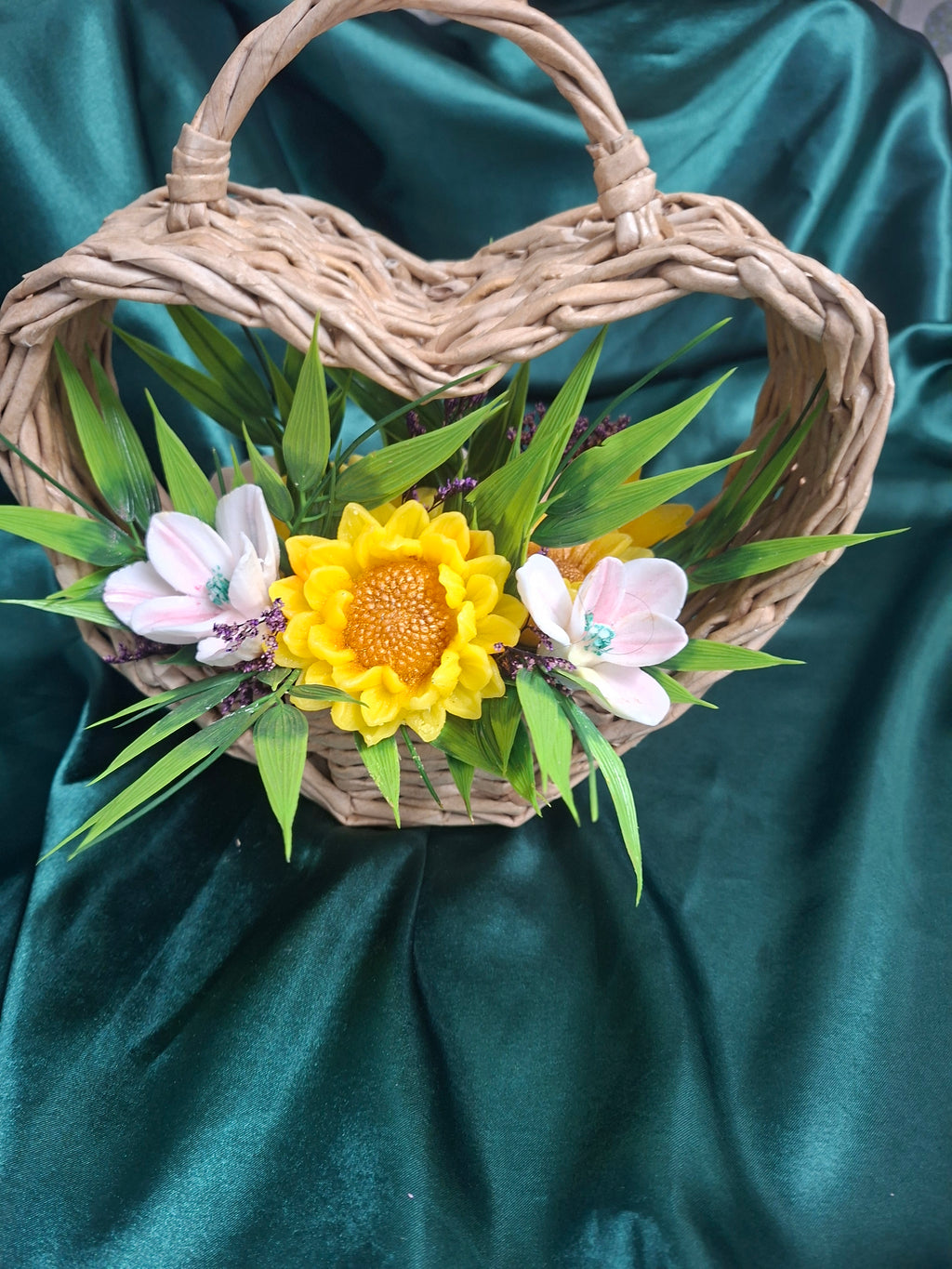 Artificial Flower Arrangement In Woven Basket Home Decor