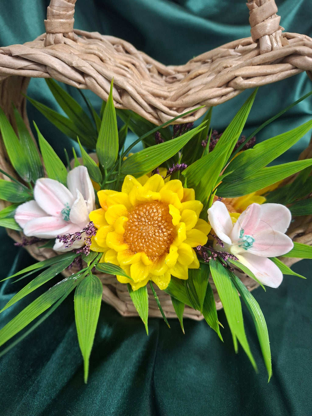 Artificial Flower Arrangement In Woven Basket Home Decor