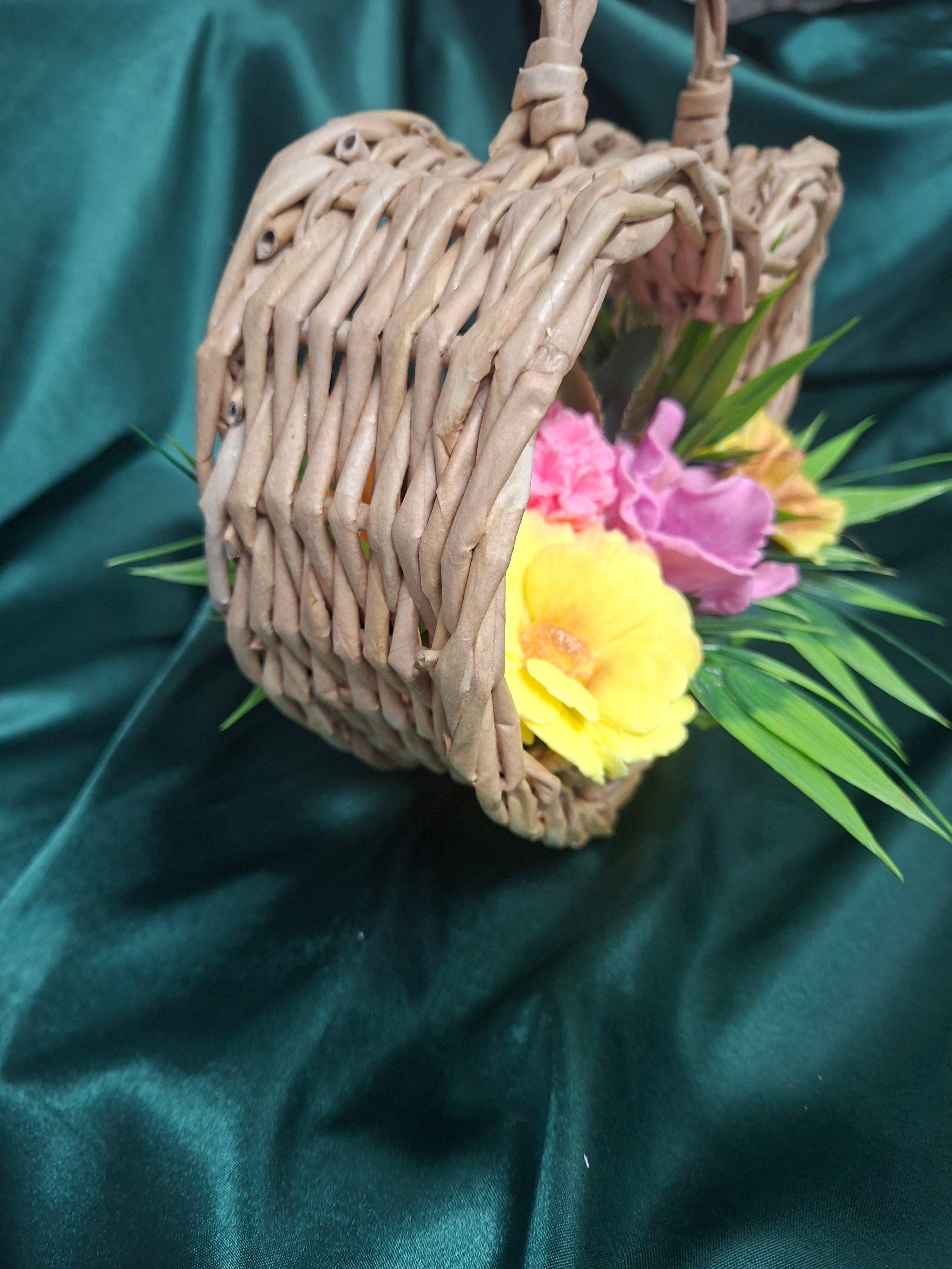 Artificial Flower Arrangement In Woven Wood Basket Decor