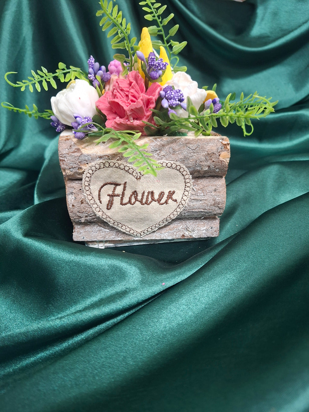 Rustic Woven Wood Basket Floral Arrangement with Artificial Flowers