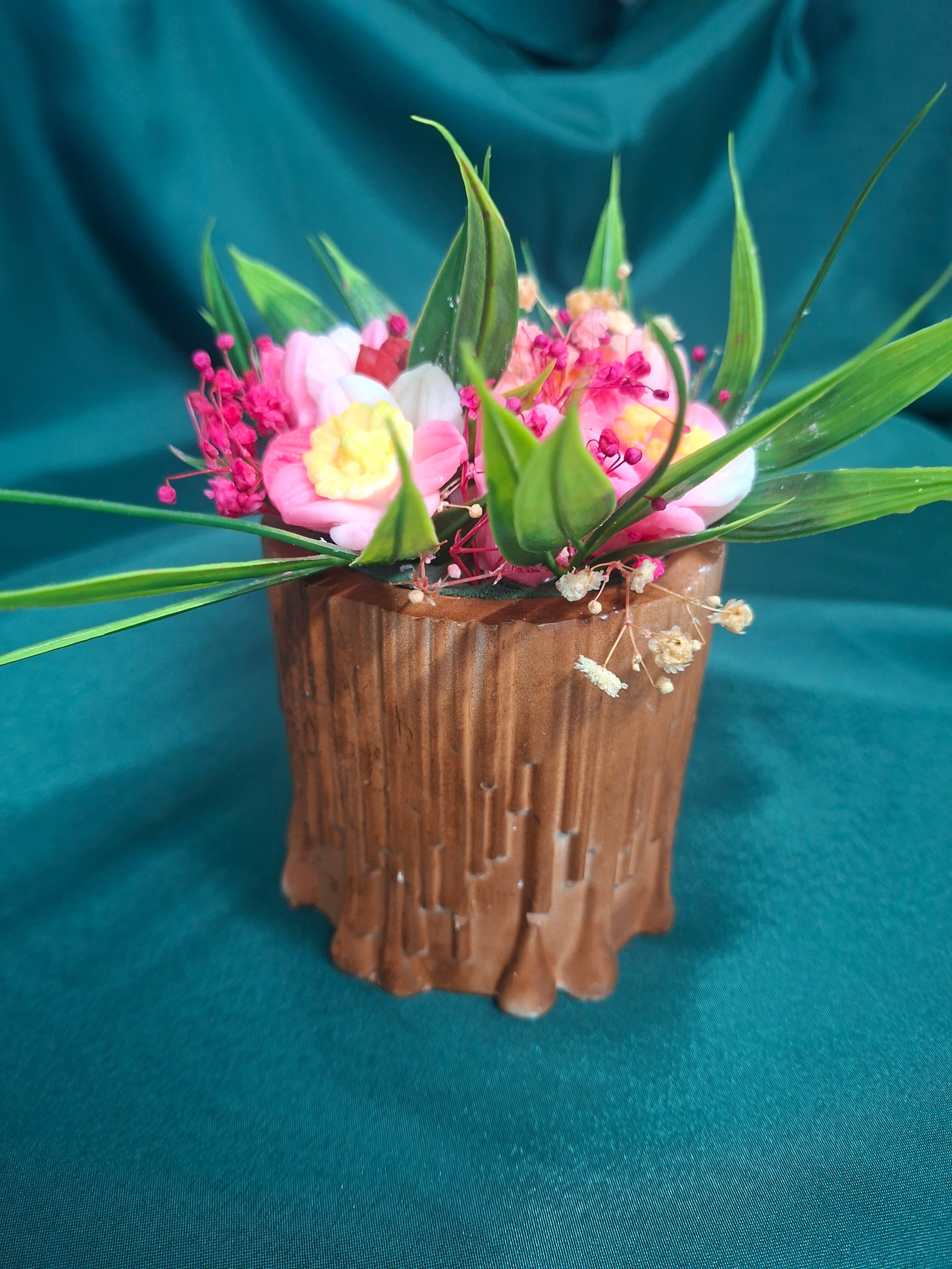 Wooden Floral Box Bouquet Artificial Flowers Gift Box Decor