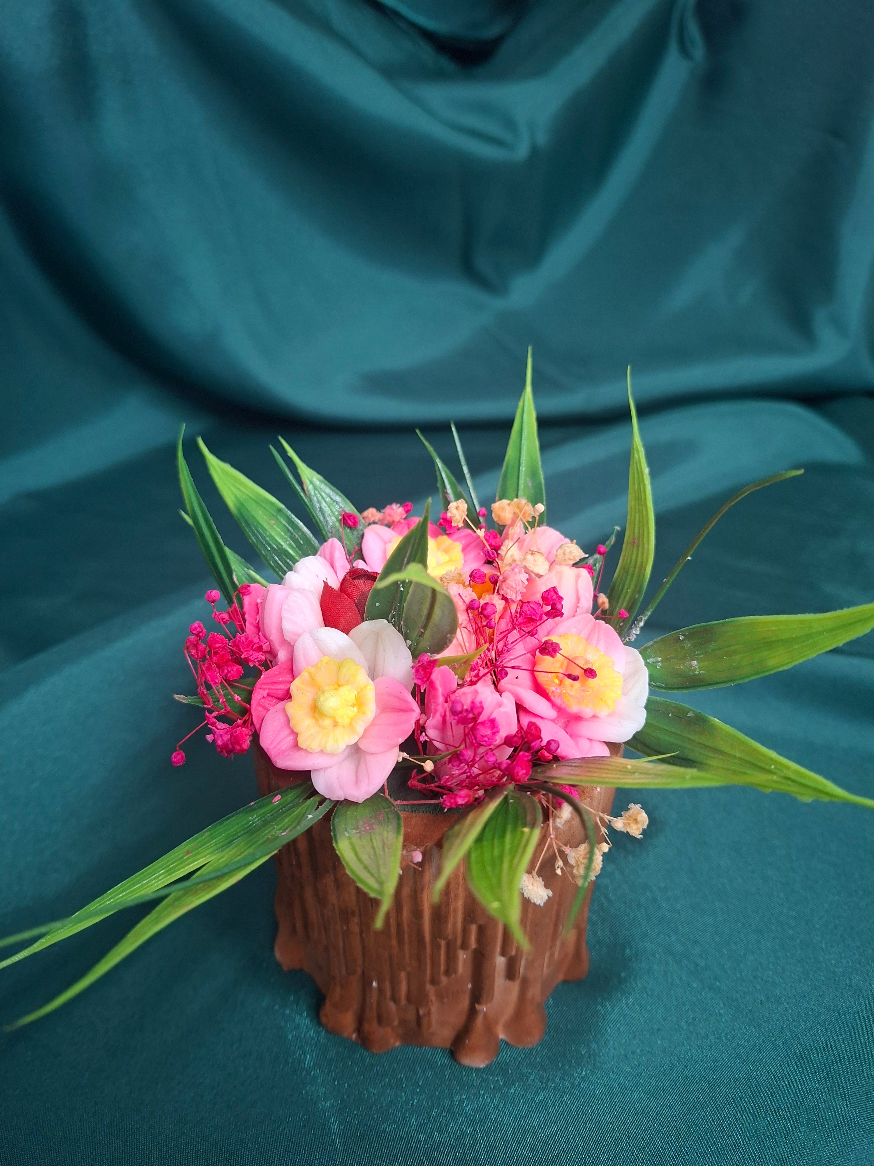 Wooden Floral Box Bouquet Artificial Flowers Gift Box Decor