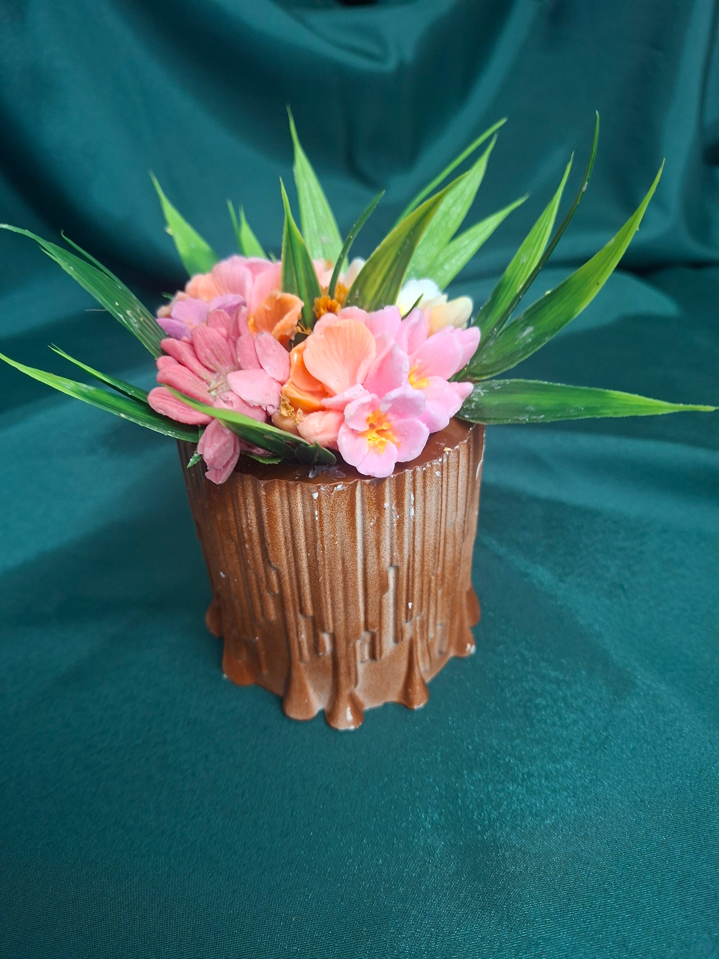 Wooden Flower Box With Artificial Flowers Tabletop Decor