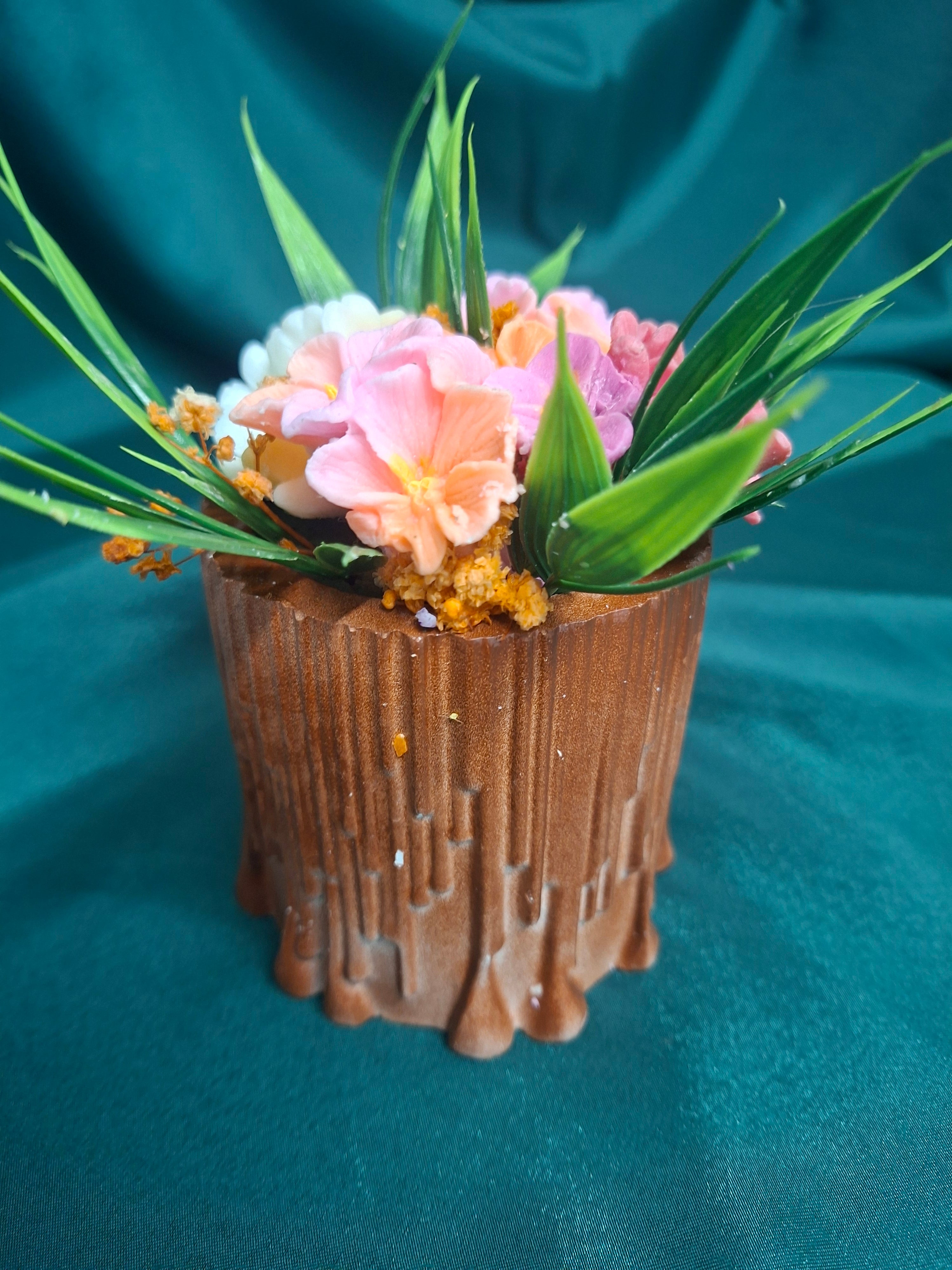 Wooden Flower Box With Artificial Flowers Tabletop Decor