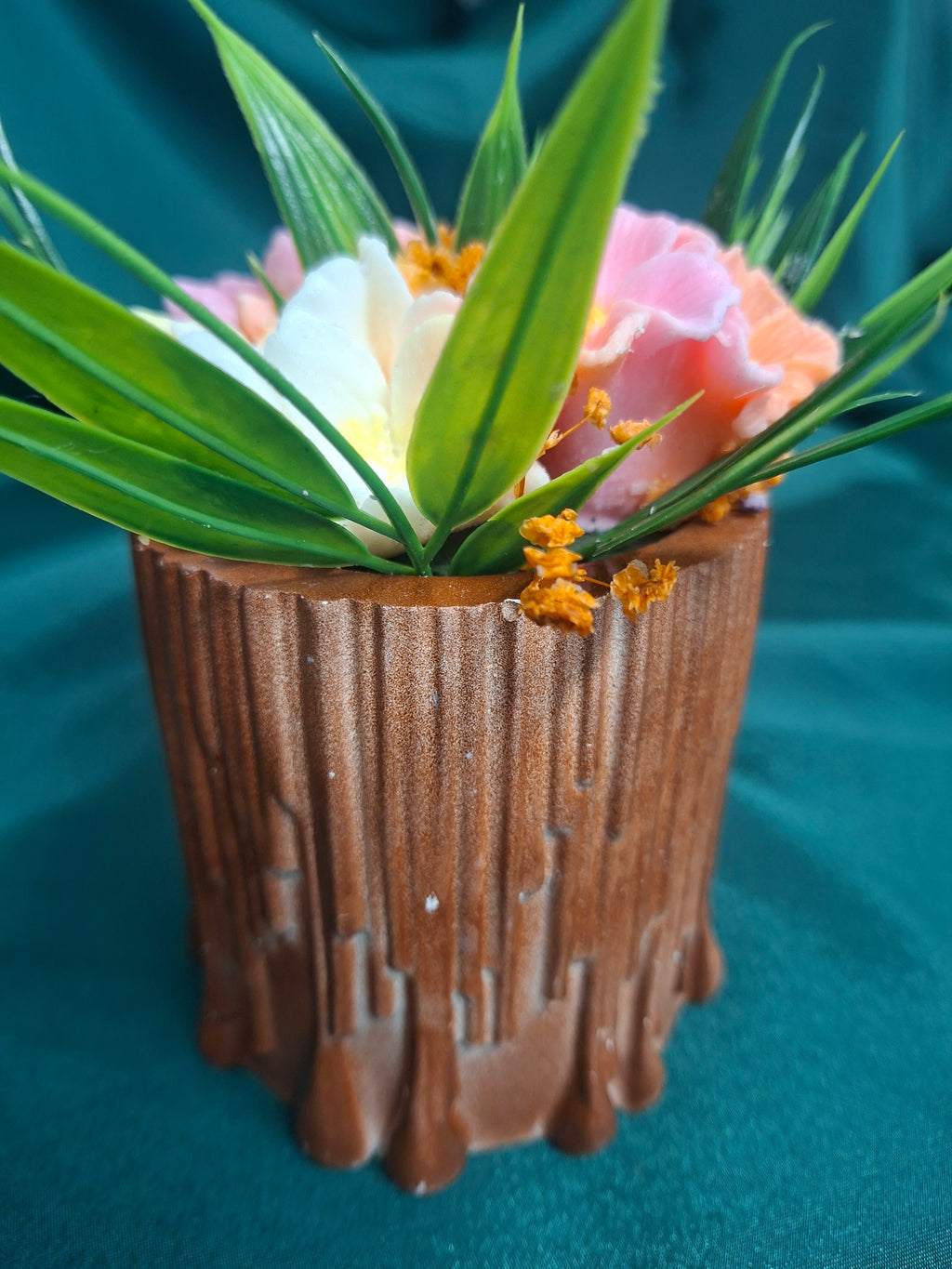 Wooden Flower Box With Artificial Flowers Tabletop Decor