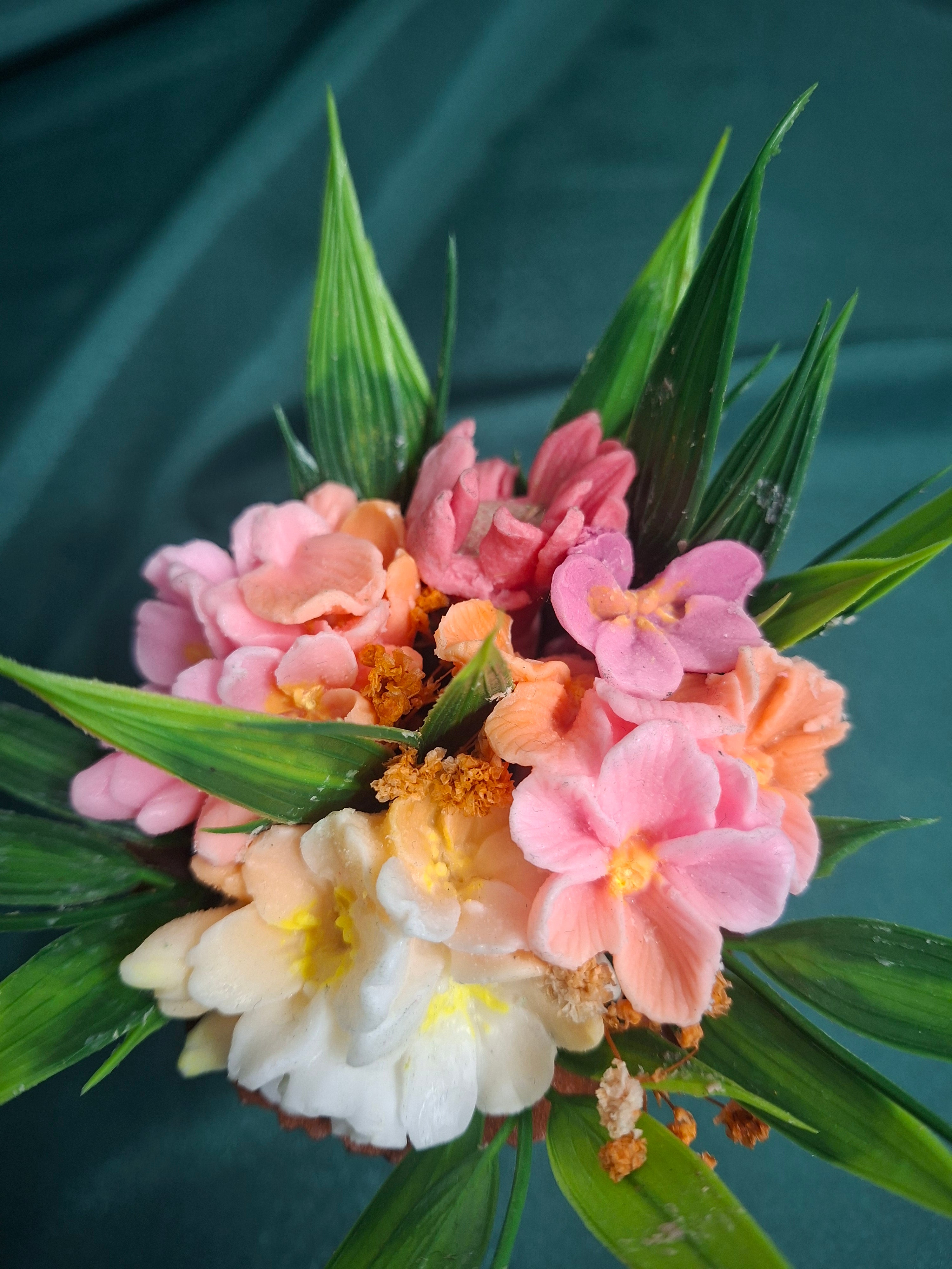 Wooden Flower Box With Artificial Flowers Tabletop Decor