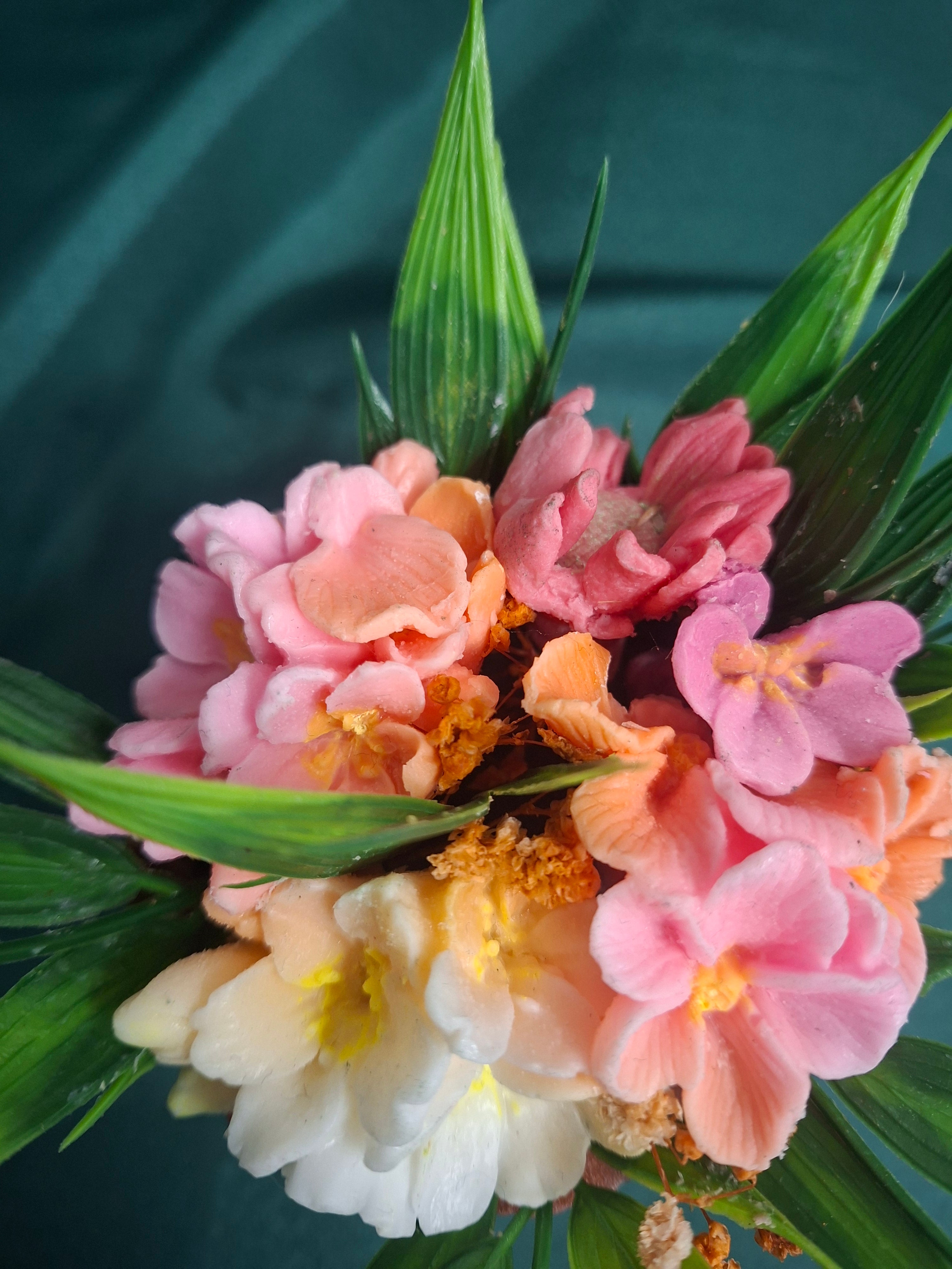 Wooden Flower Box With Artificial Flowers Tabletop Decor