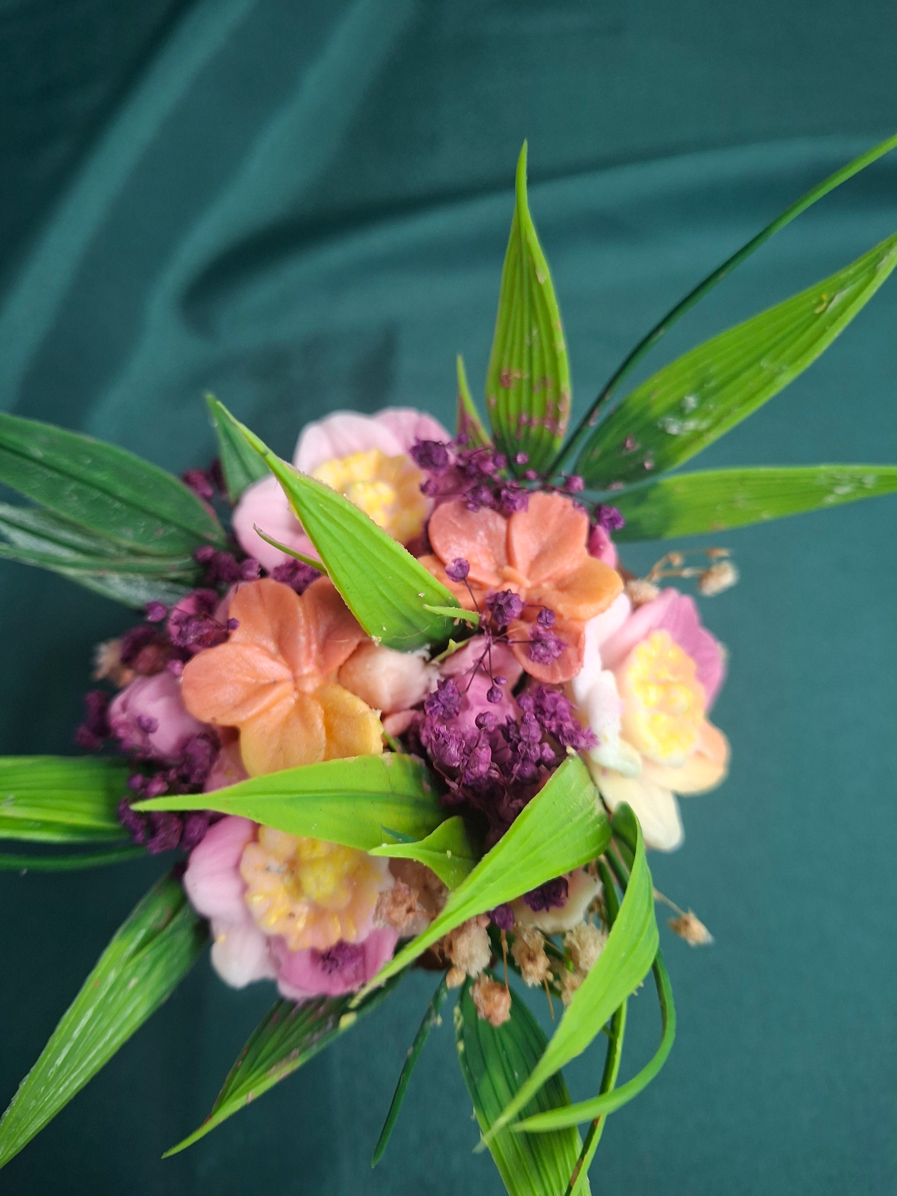 Artificial Floral Box Bouquet In Chocolate Drip Gift Box