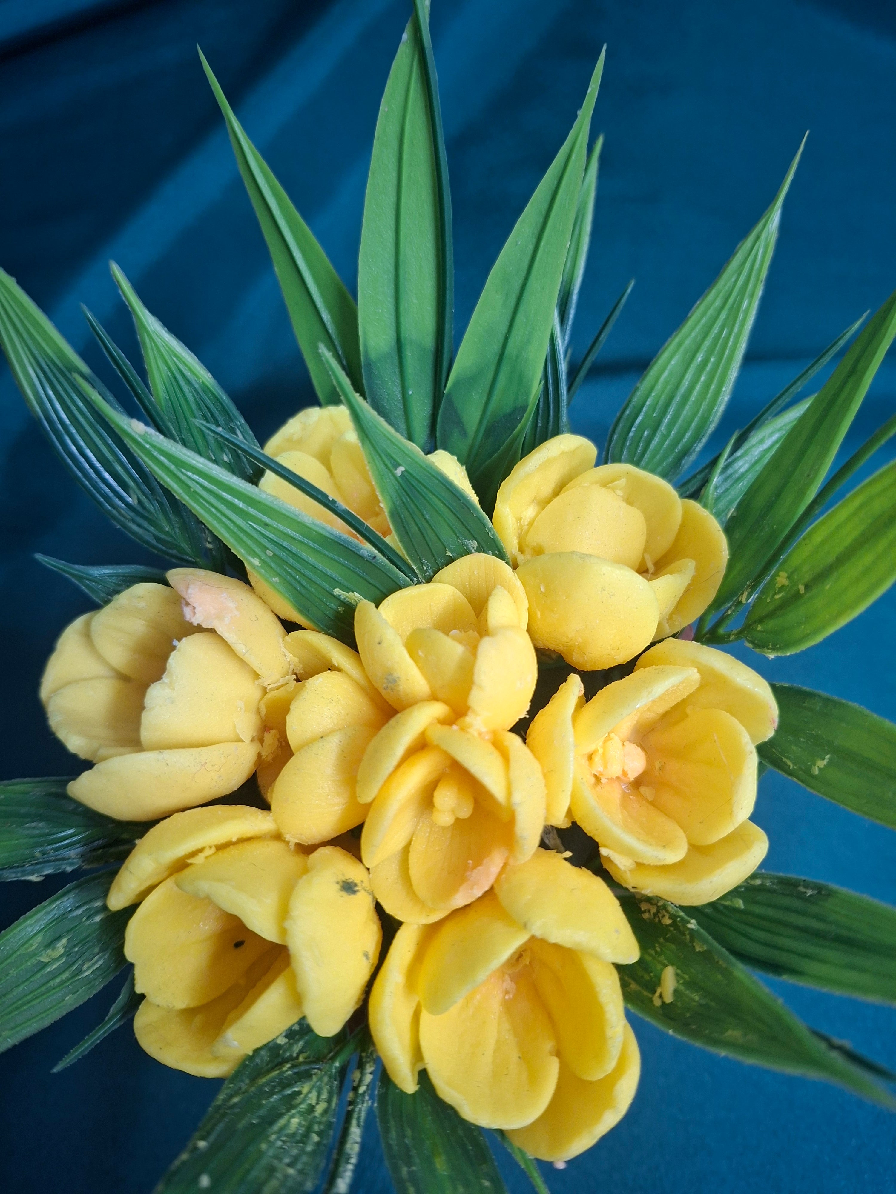 Yellow Artificial Flower Box In Rustic Wooden Holder