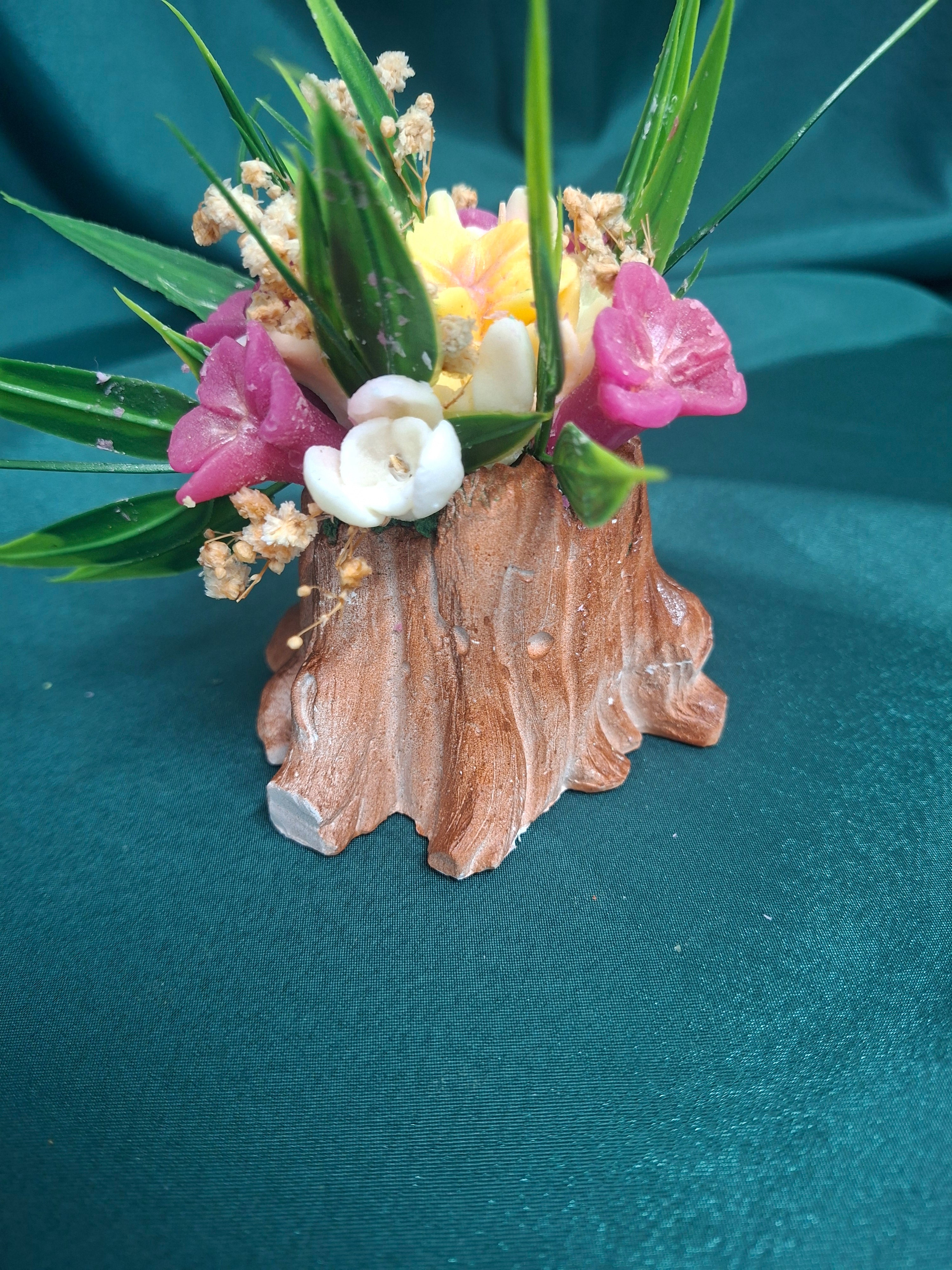 Artificial Flower Box Gift Arrangement in Wood Look Base