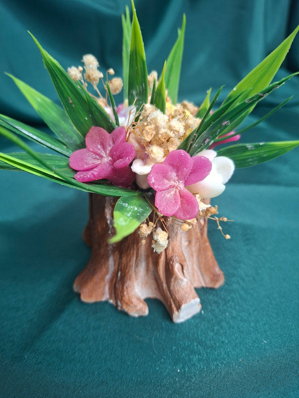 Artificial Flower Box Gift Arrangement in Wood Look Base