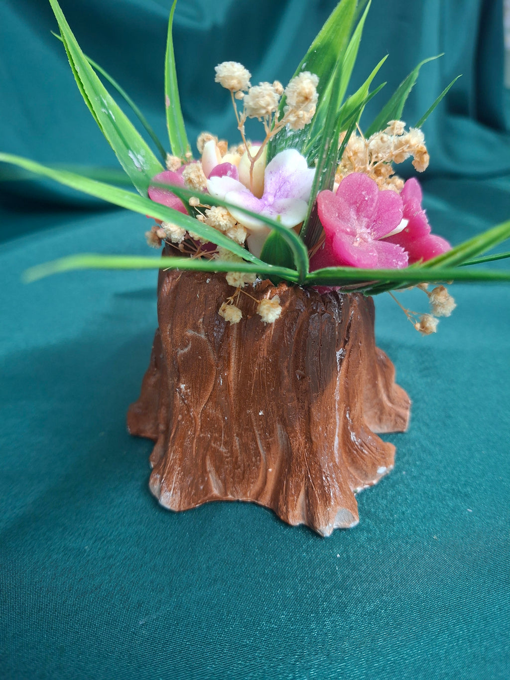 Artificial Flower Box Gift Arrangement in Wood Look Base