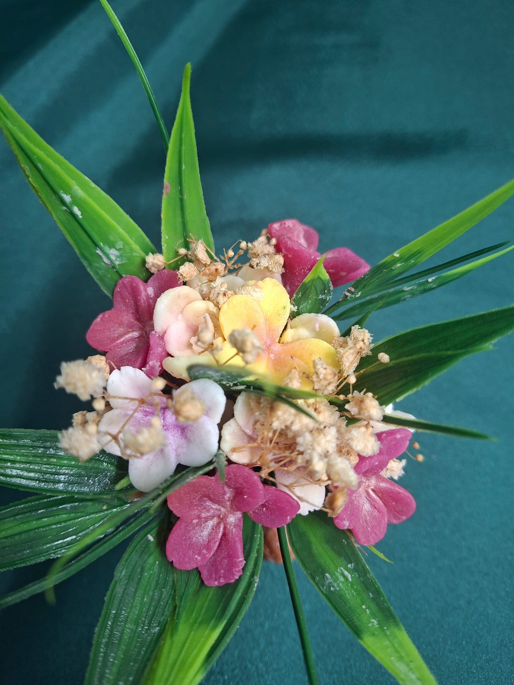 Artificial Flower Box Gift Arrangement in Wood Look Base