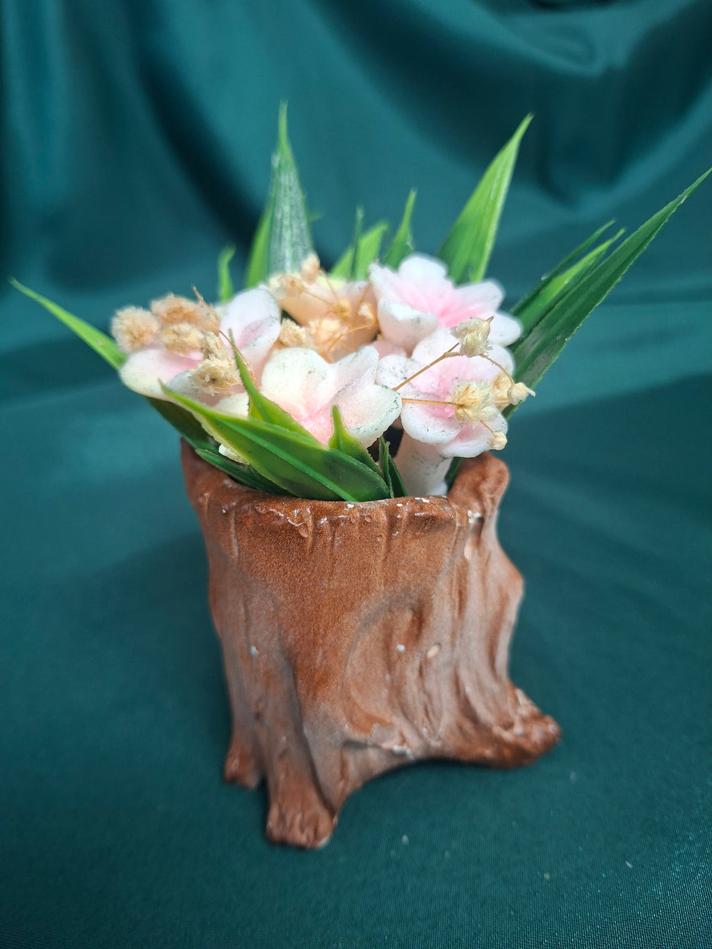 Rustic Tree Stump Pot Artificial Flower Bouquet Arrangement